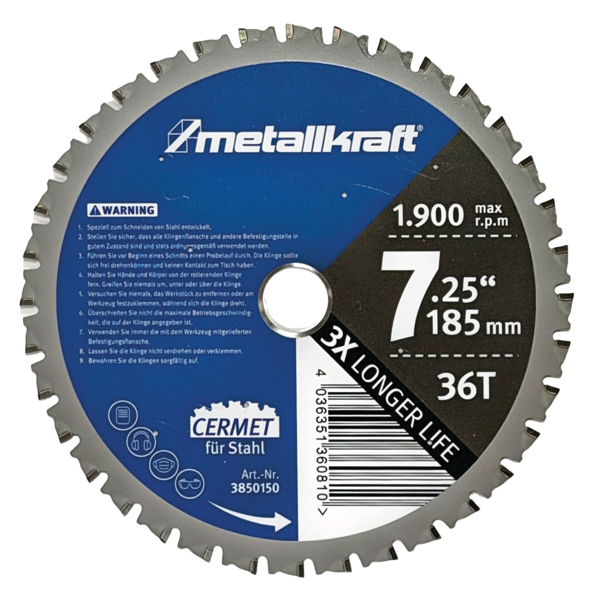 Metallkraft Sägeblatt für Stahl Ø 185 x 1,8/1,4 x 22 mm Z36 Produktbild img1 L
