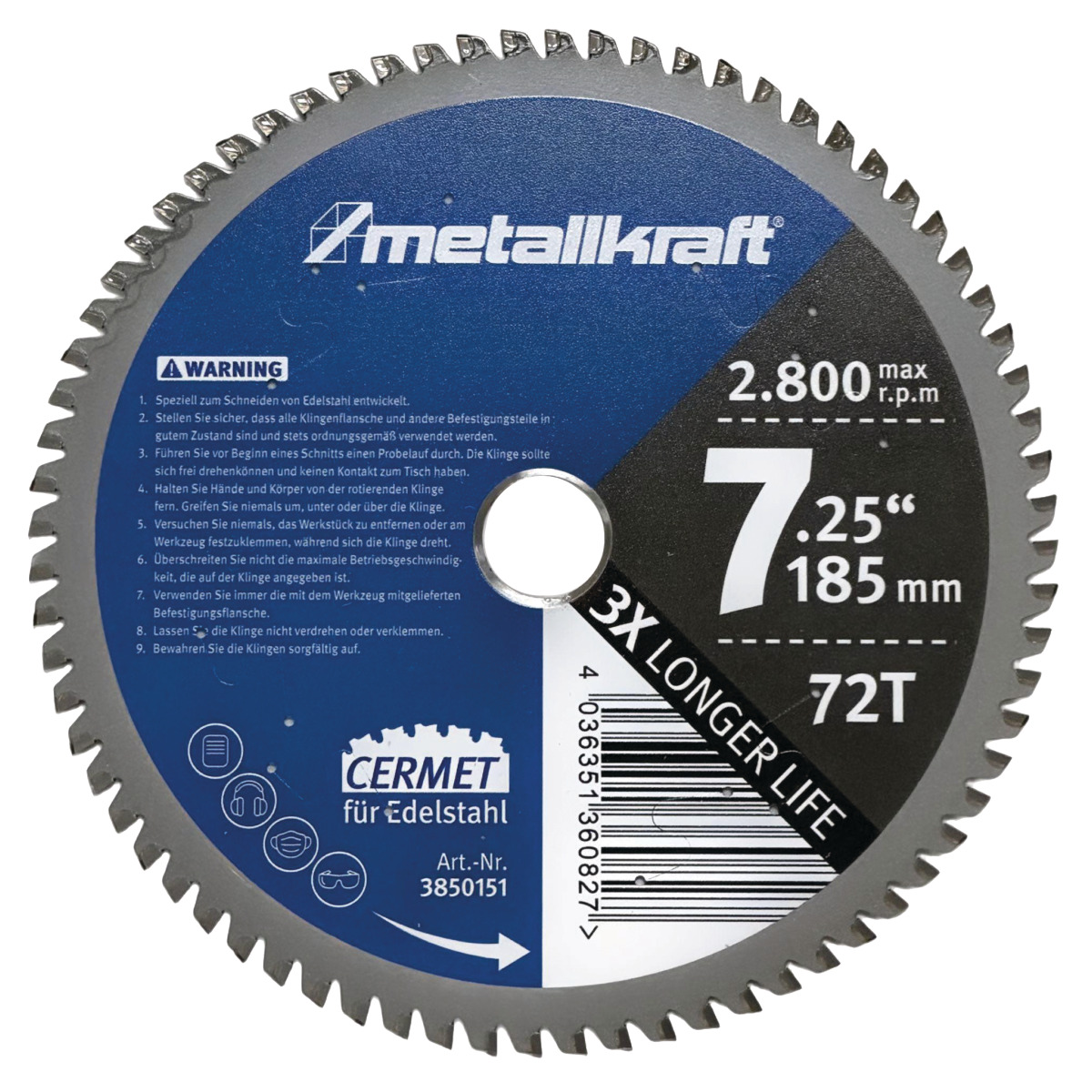 Metallkraft Sägeblatt für Edelstahl Ø 185 x 1,8/1,4 x 22 mm Z72 Produktbild img1 L