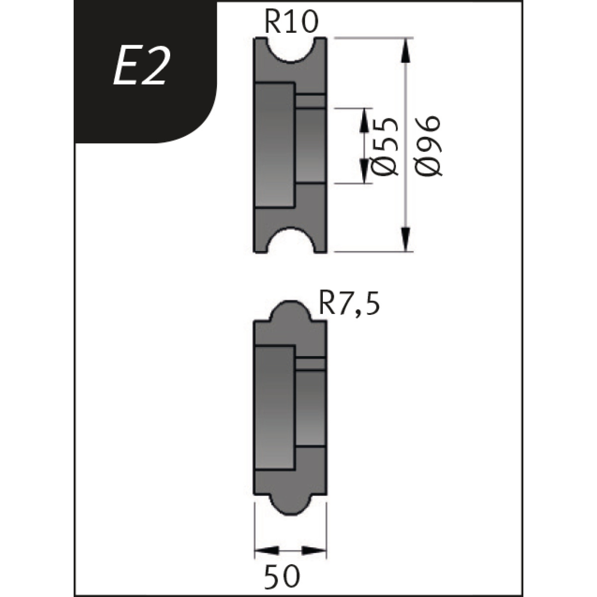 Metallkraft Biegerollensatz Typ E2, Ø 96 x 55 x 50 mm, R 10 / 7,5 mm Produktbild img1 L