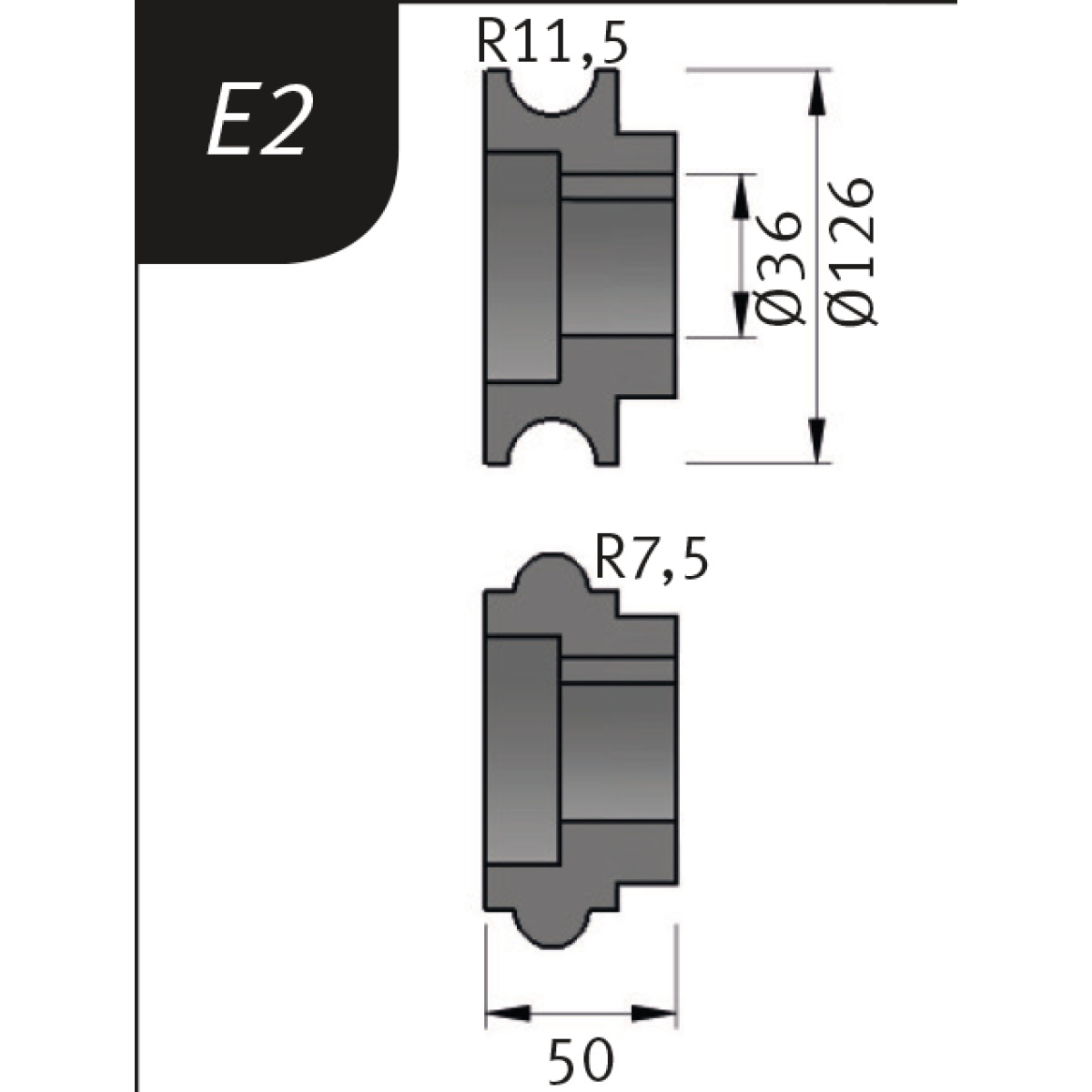 Metallkraft Biegerollensatz Typ E2, Ø 126 x 36 x 50 mm, R 11,5 / 7,5 mm Produktbild img1 L