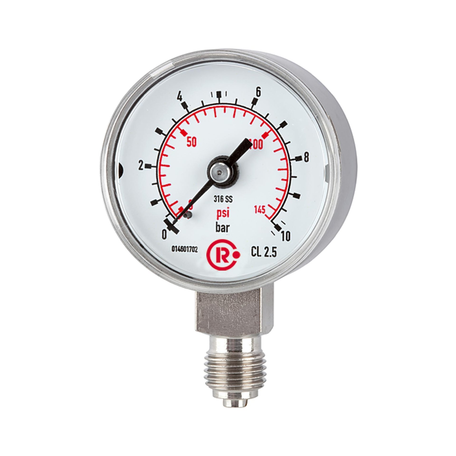 RIEGLER Standardmanometer, CrNi-Stahl, G 1/4 unten, 0 - 10,0 bar, Ø 50 Produktbild img1 L