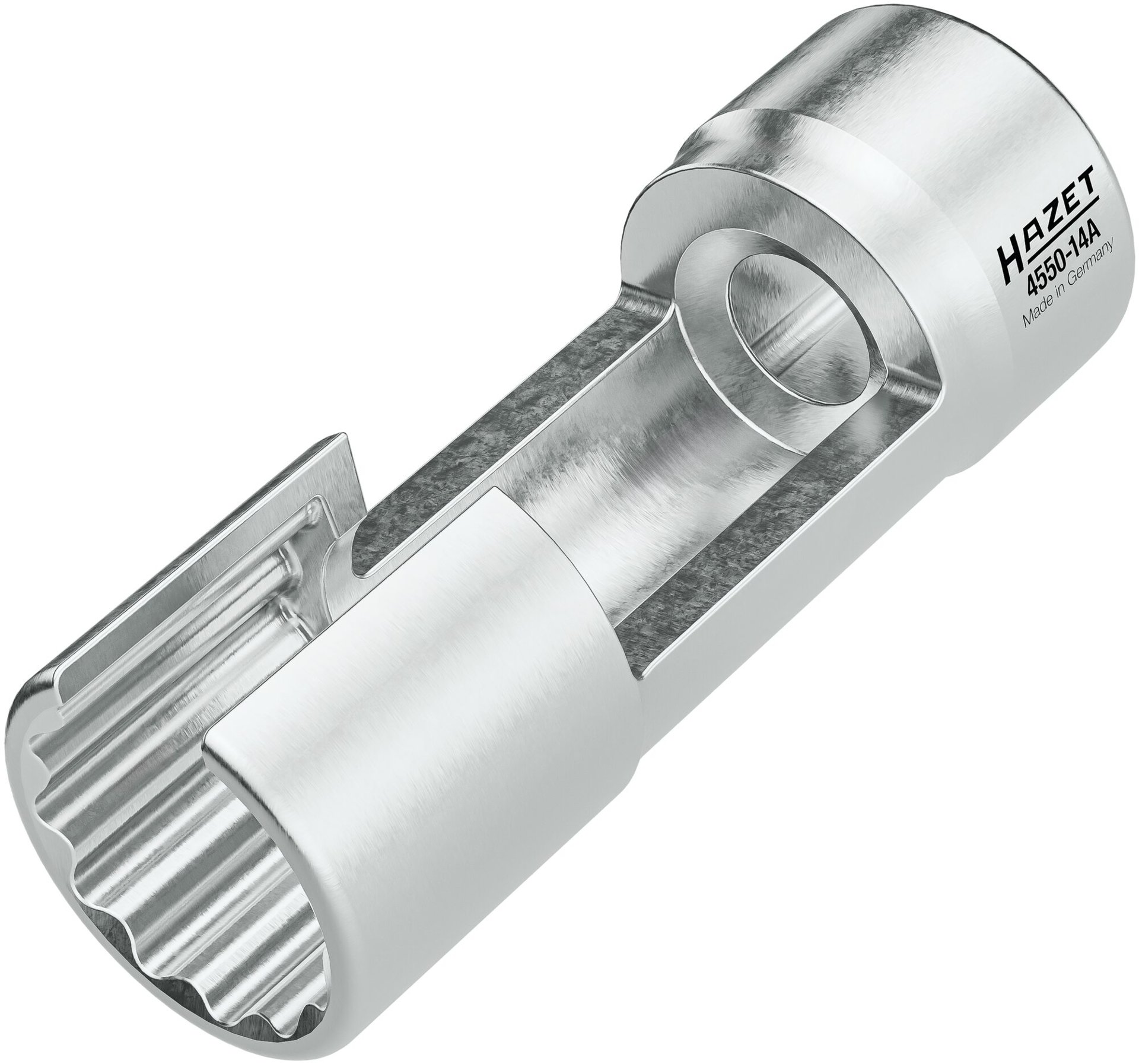 HAZET Einspritzleitungsschlüssel 4550-14A ∙ 3/8 Zoll (10 mm) Vierkant hohl ∙ Außen Doppelsechskant Profil ∙ SW 14 mm Produktbild img1 L