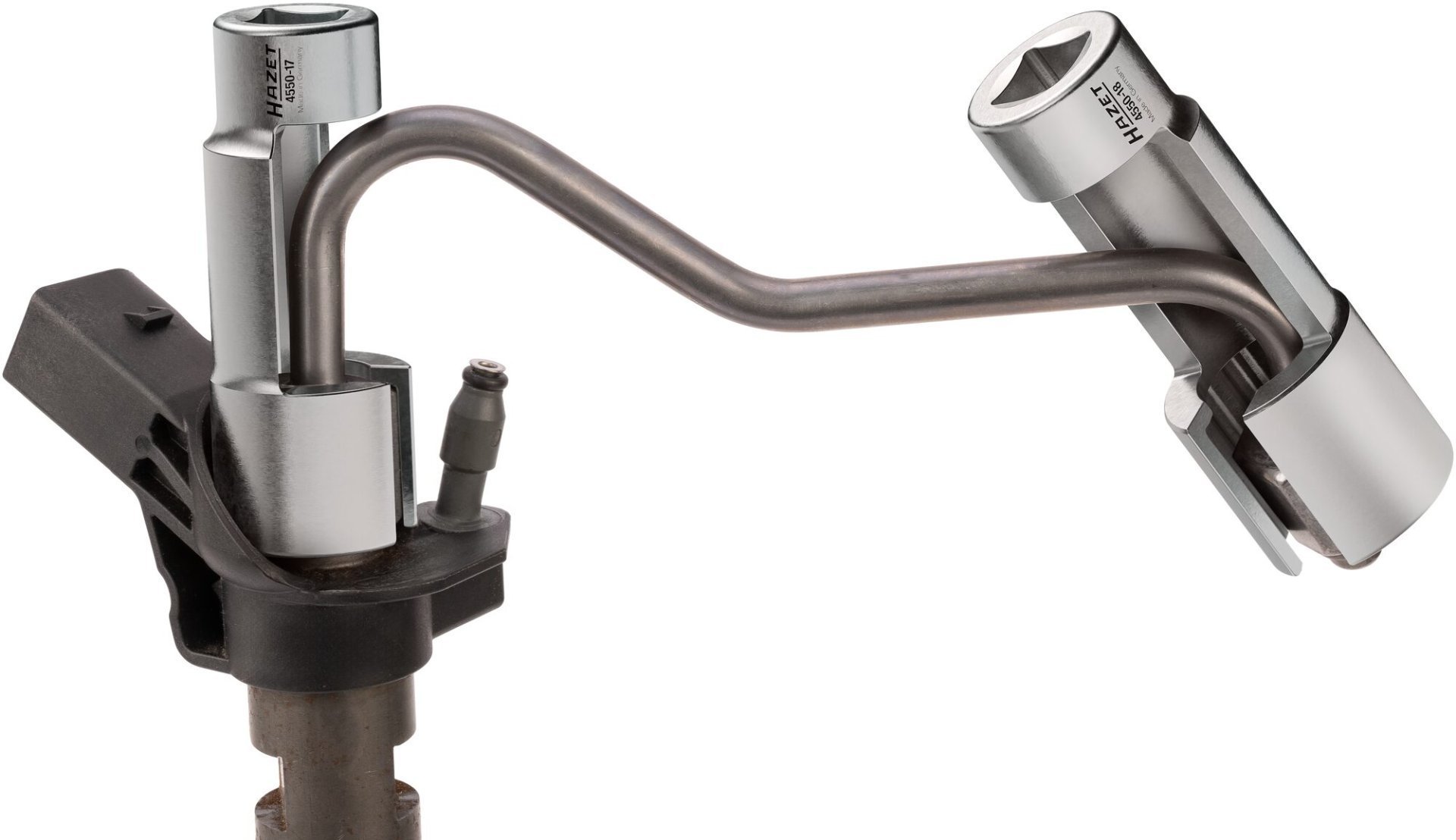 HAZET Einspritzleitungsschlüssel Satz 4550-1718/2 ∙ 3/8 Zoll (10 mm) Vierkant hohl ∙ Außen Doppelsechskant-Tractionsprofil ∙ 2-teilig ∙ 17 ∙ 18 Produktbild img3 L