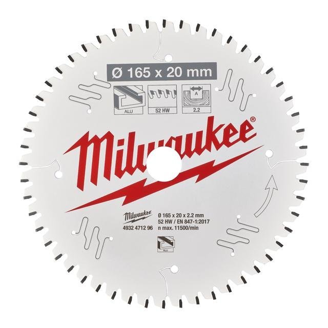 Milwaukee 165/20 mm Z52 Flachtrapezzahn negativ Kreissägeblatt Holz/Alu für Handkreissägen Produktbild img1 L