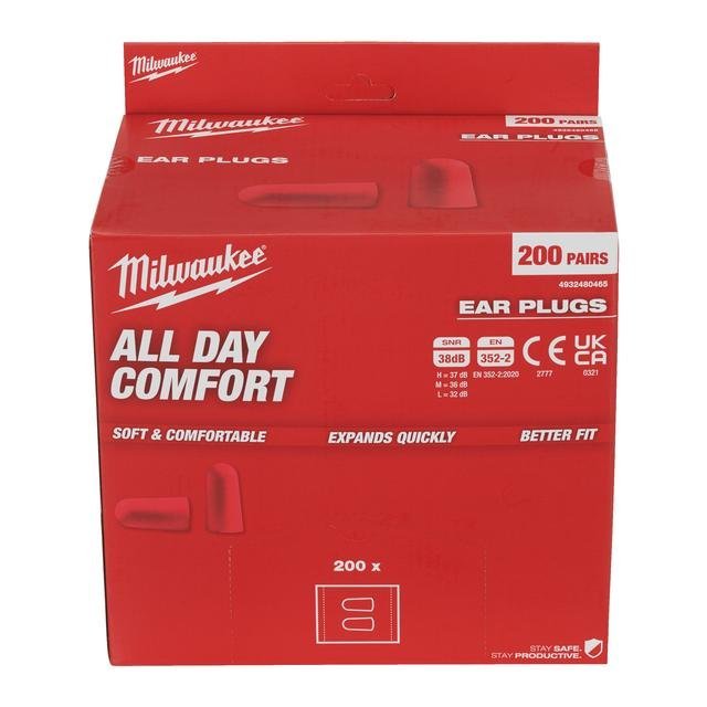 Milwaukee 200 Paar Einweg-Gehörschutzstöpsel Schaumstoff Produktbild img2 L