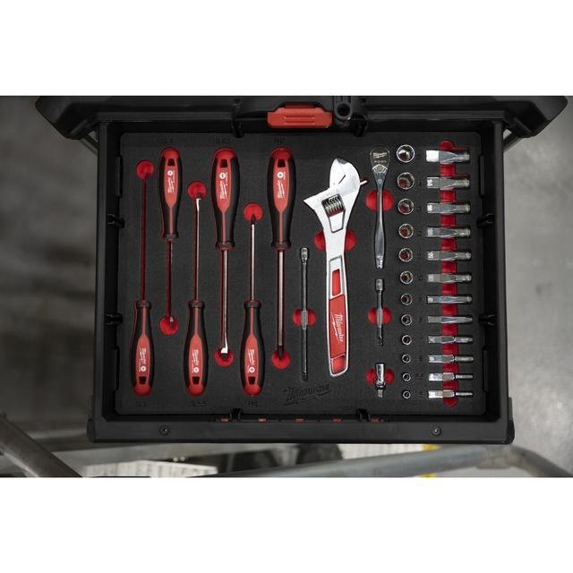 Milwaukee 35-teilige Einlage für PACKOUT Koffer mit Schubladen 1/4" Ratschen- u. Steckschlüsseleinsätze, Tri-Lobe-Schraubendreher & Rollgabelschlüssel Einlage Produktbild img4 L