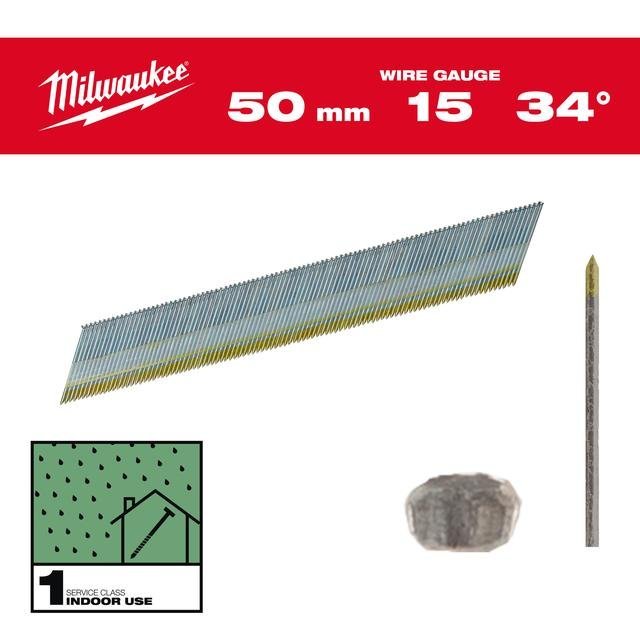 Milwaukee 1,8 x 50 mm verzinkt, 34° Stift-Nägel D-Kopf 15 Gauge für M18CN15GA & M18FN15GA Produktbild img1 L