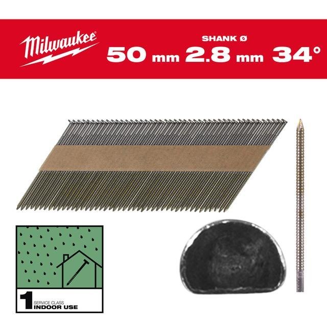 Milwaukee 7,4 x 2,8 x 50 mm, Ringschaft blank, 34° D-Kopf-Nägel für M18FFN Produktbild img1 L
