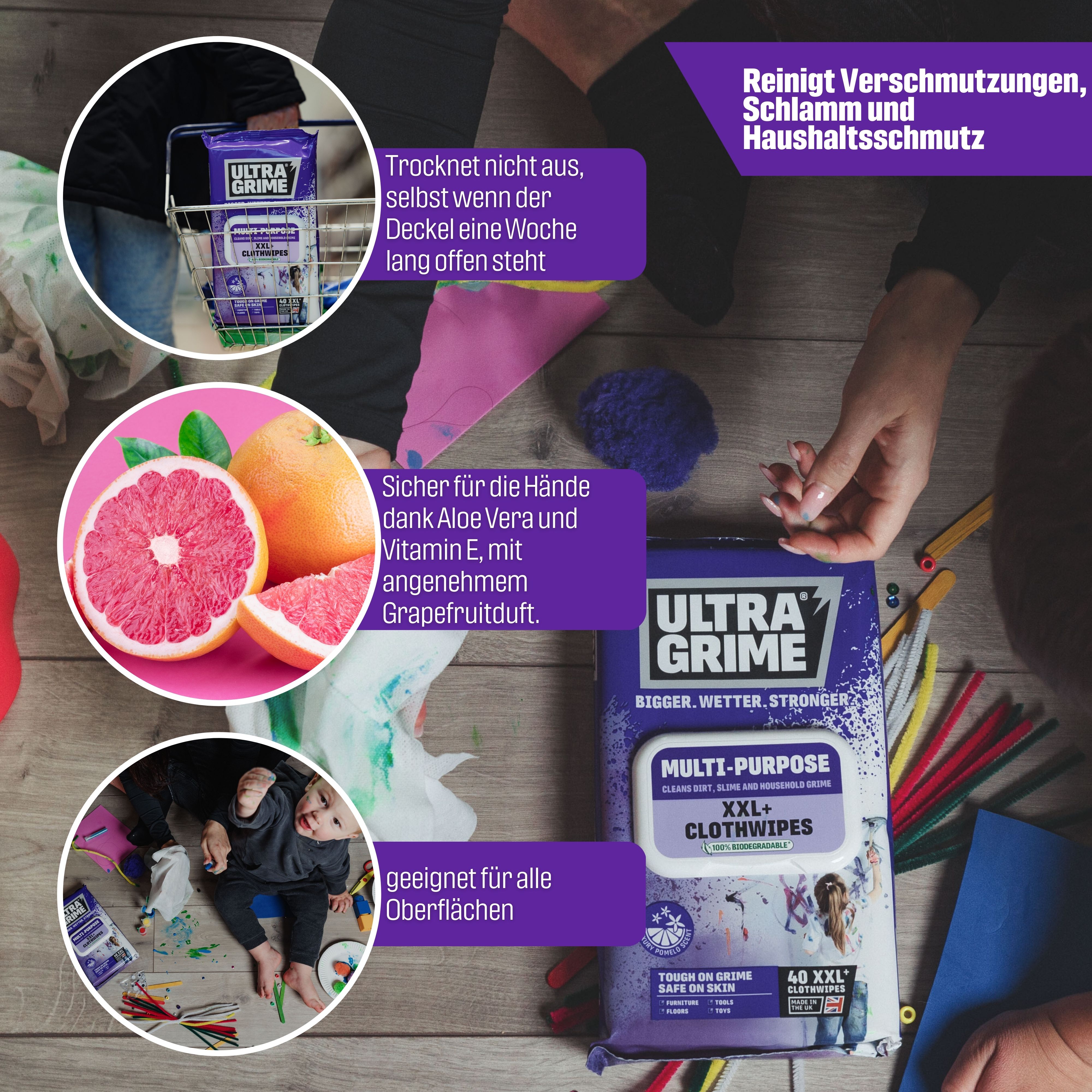 UltraGrime Life Mehrzwecktücher m.Pampelmusduft 40 Tücher /Pack, Haushaltspackung Produktbild img3 L