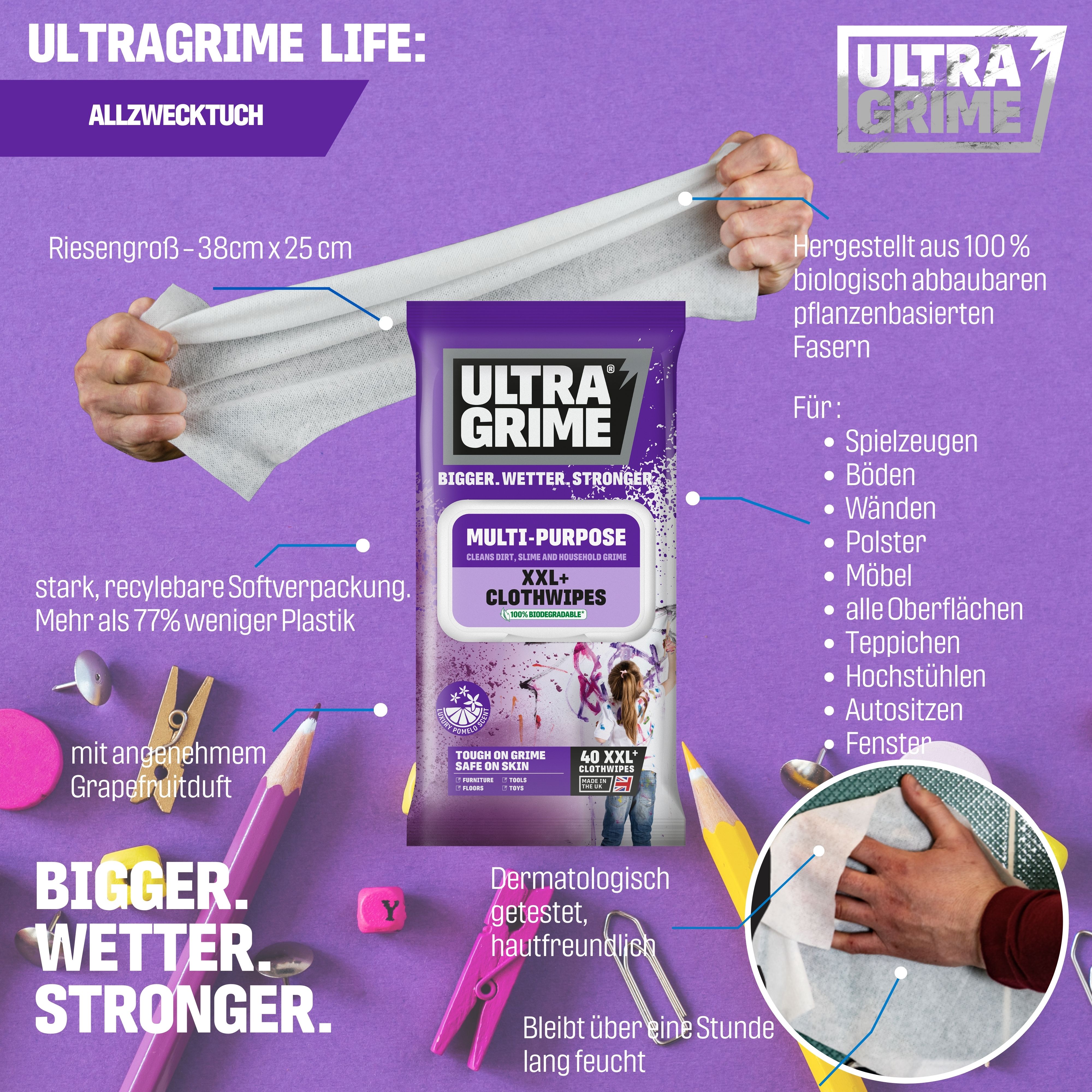 UltraGrime Life Mehrzwecktücher m.Pampelmusduft 40 Tücher /Pack, Haushaltspackung Produktbild img5 L