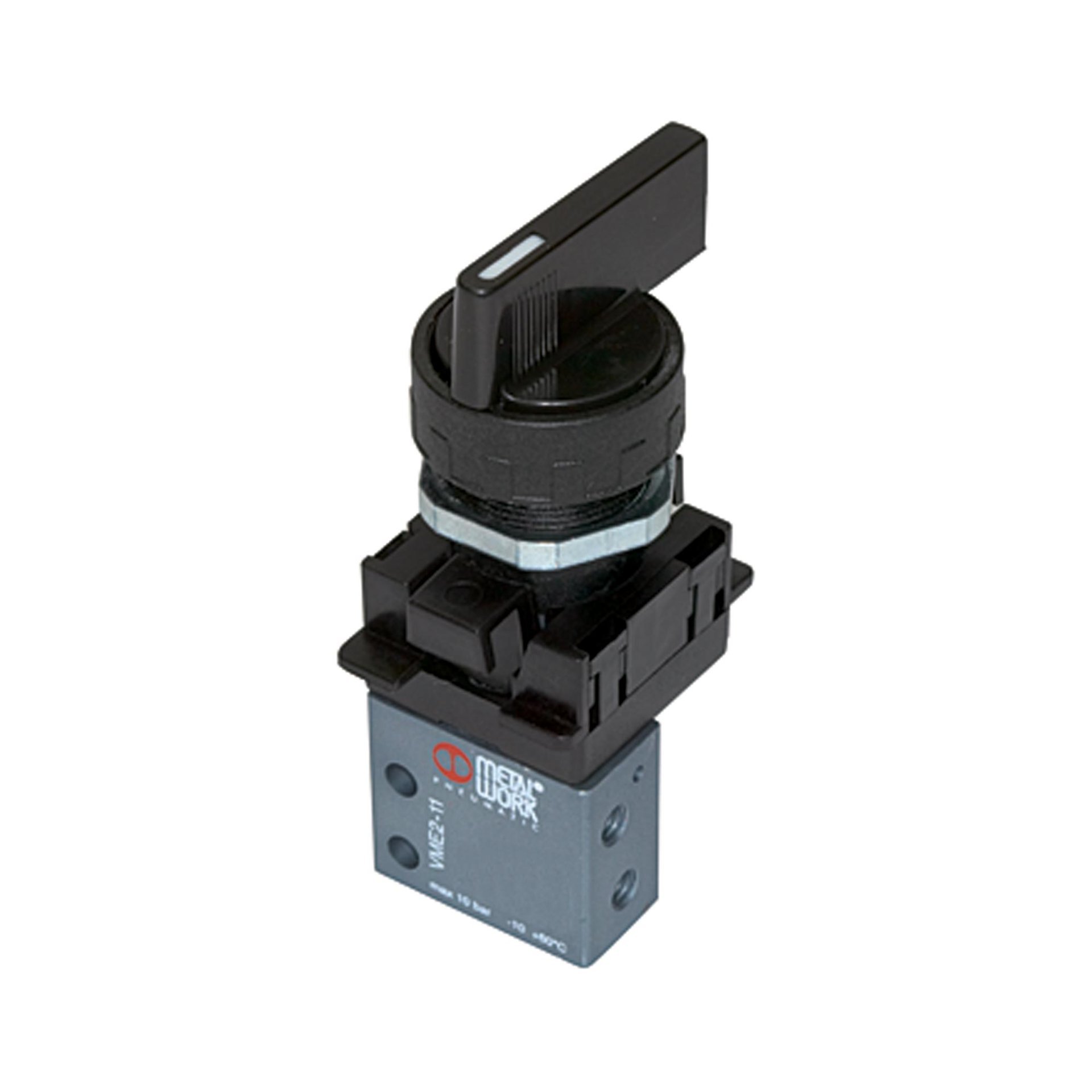 RIEGLER 3/2-Miniventil, manuell, Drehhebel, NC, monostabil, 4 mm seitlich Produktbild img1 L