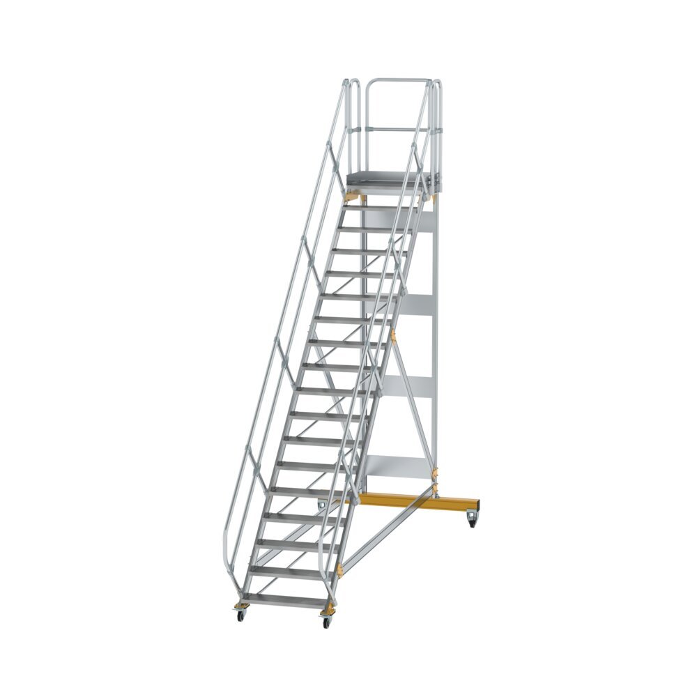 Plattformtreppe 45° fahrbar Stufenbreite 800 mm 18 Stufen Aluminium geriffelt Produktbild img1 L