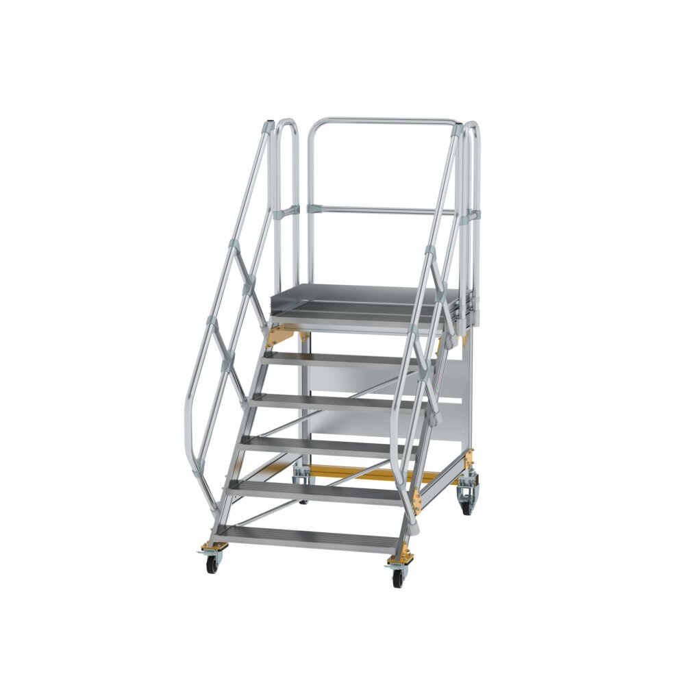 Plattformtreppe 45° fahrbar Stufenbreite 1000mm 6 Stufen Aluminium geriffelt Produktbild img1 L