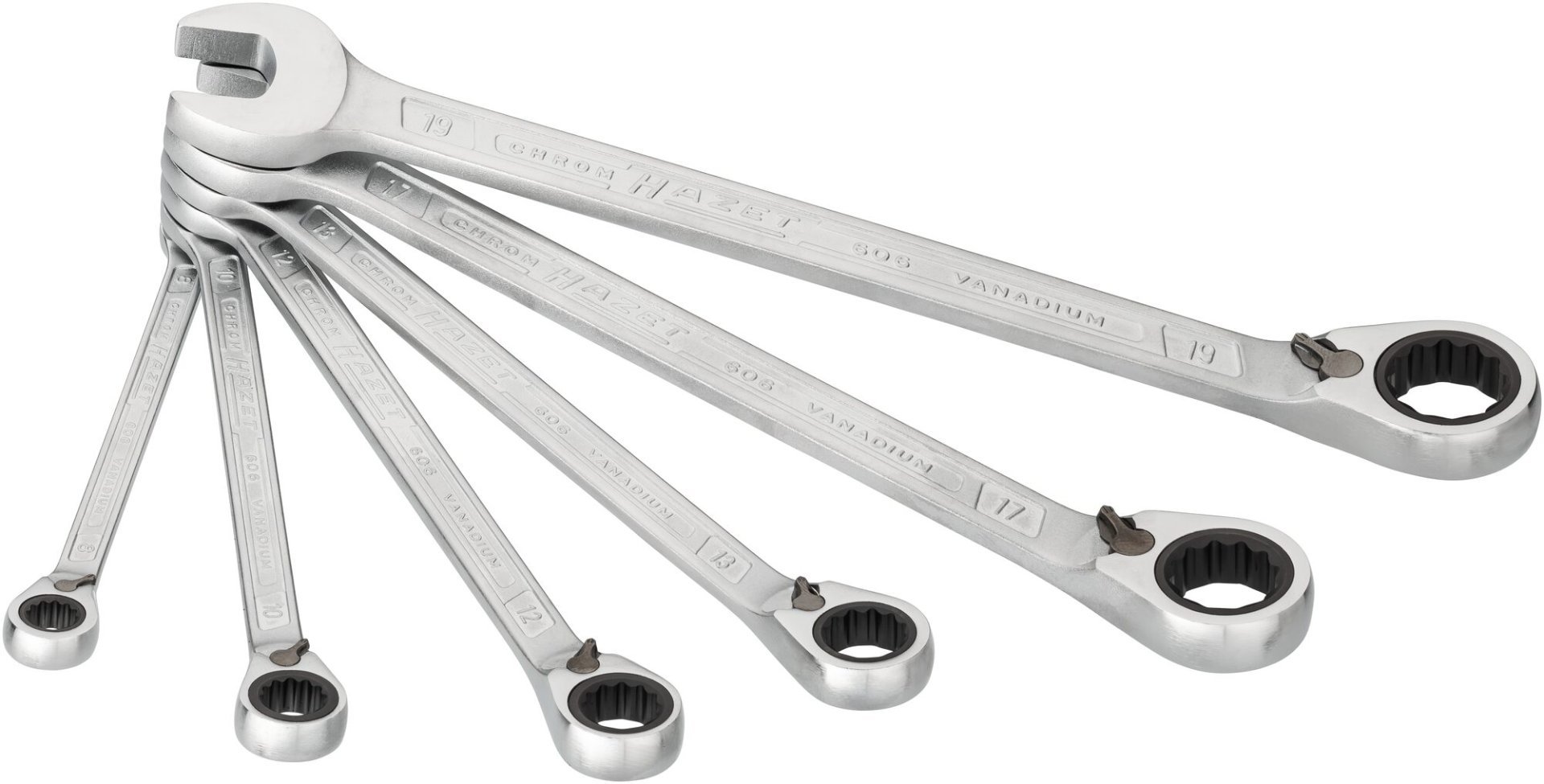 HAZET Knarren Ring-Maulschlüssel Satz 606N/6 ∙ Außen Doppelsechskant-Tractionsprofil ∙ 6-teilig ∙ 8 – 19 Produktbild img5 L