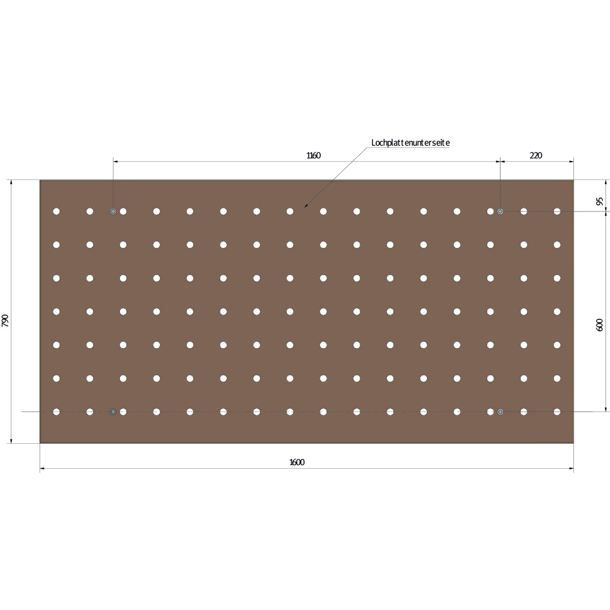 Holzkraft Lochrasterarbeitsplatte Buche-Multiplex, 1600 x 790 mm Produktbild img2 L