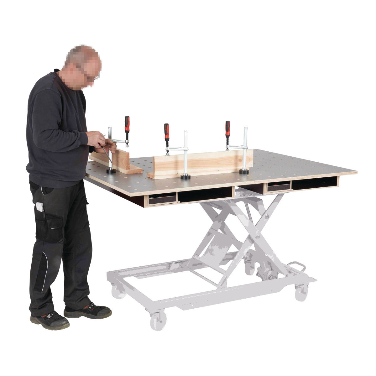 Holzkraft Tischoberteil 120x80 cm, HPL Lochrasterplatte Ø20 mm, mit Schubkasten Produktbild img3 L