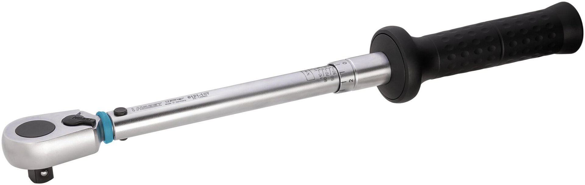HAZET Drehmomentschlüssel mit DAkkS-Kalibrierschein 6121-1CTCAL ∙ Drehmomentbereich min-max: 20 – 120 Nm ∙ Genauigkeit: 2% ∙ 1/2 Zoll (12,5 mm) Vierkant massiv ∙ Länge: 435 mm Produktbild img1 L