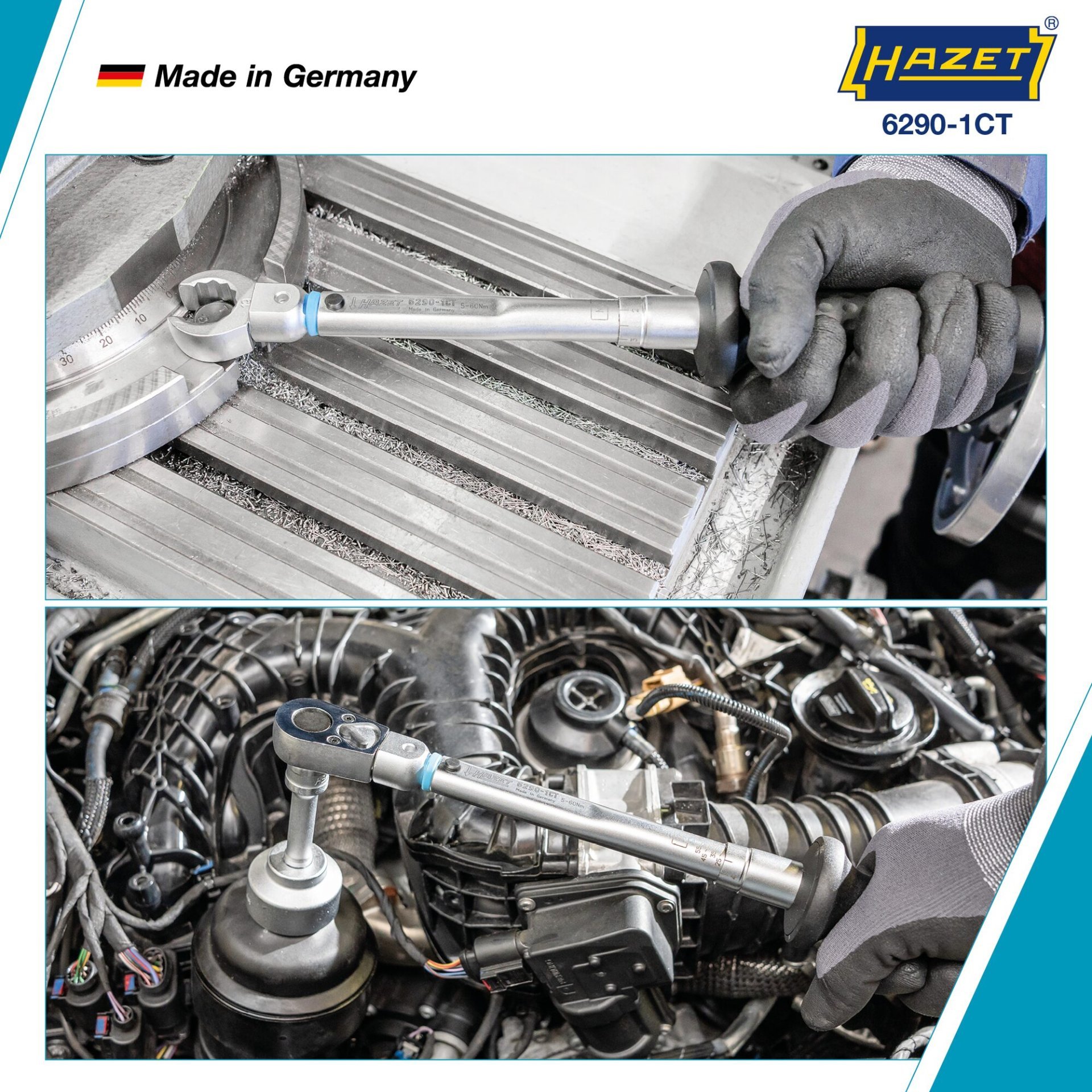 HAZET Drehmomentschlüssel 6290-1CT ∙ Drehmomentbereich min-max: 5 – 60 Nm ∙ Genauigkeit: 2% ∙ 9 x 12 mm Einsteck-Vierkant hohl ∙ Länge: 306 mm Produktbild img2 L