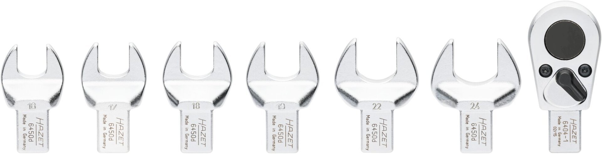 HAZET Einsteckwerkzeug Satz 6450D/7 ∙ 14 x 18 mm Einsteck-Vierkant massiv ∙ Außen Sechskant Profil, 1/2 Zoll (12,5 mm) Vierkant massiv ∙ 7-teilig ∙ 16 ∙ 17 ∙ 18 ∙ 19 ∙ 22 ∙ 24 Produktbild img1 L