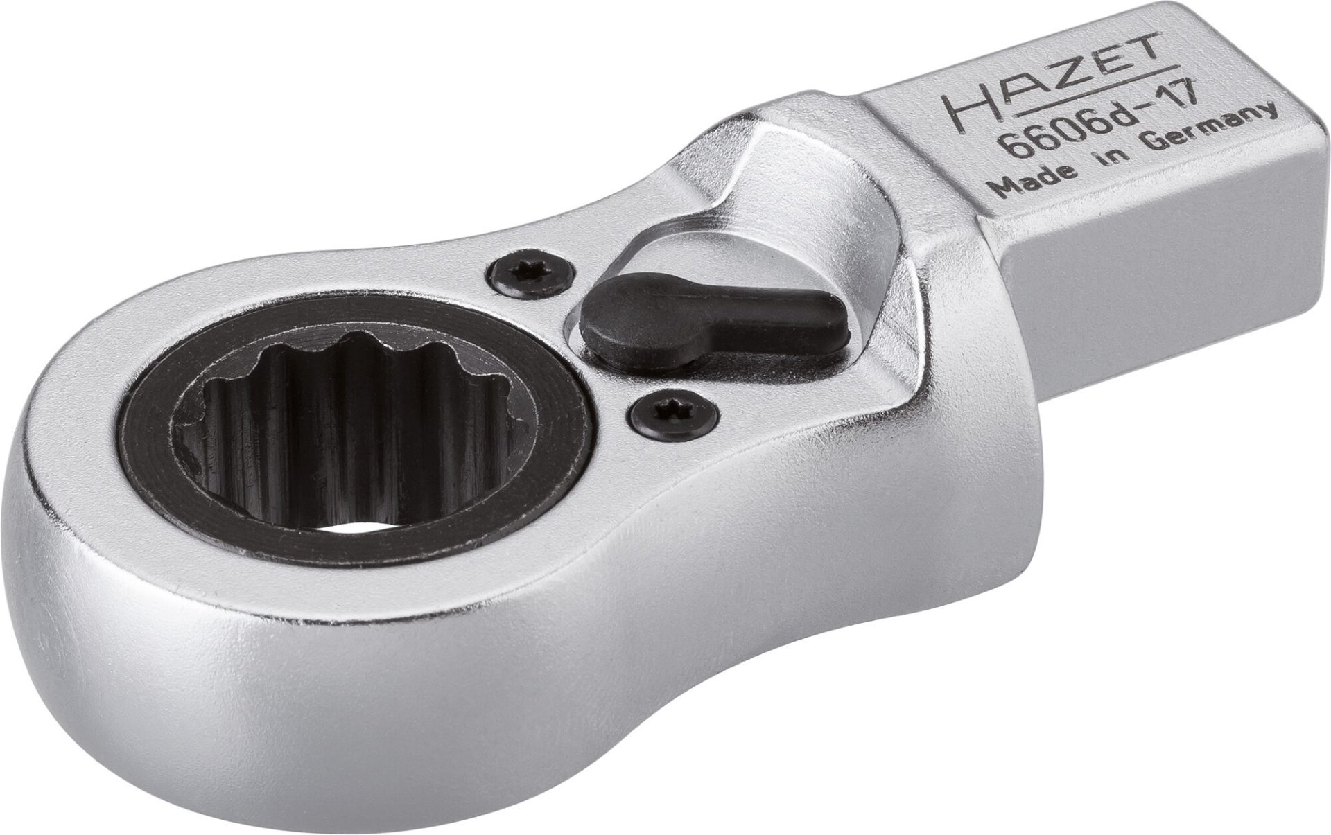 HAZET Einsteck-Ratschen-Ringschlüssel 6606D-17 ∙ 14 x 18 mm Einsteck-Vierkant massiv ∙ Außen Doppelsechskant Profil ∙ SW 17 mm Produktbild img1 L