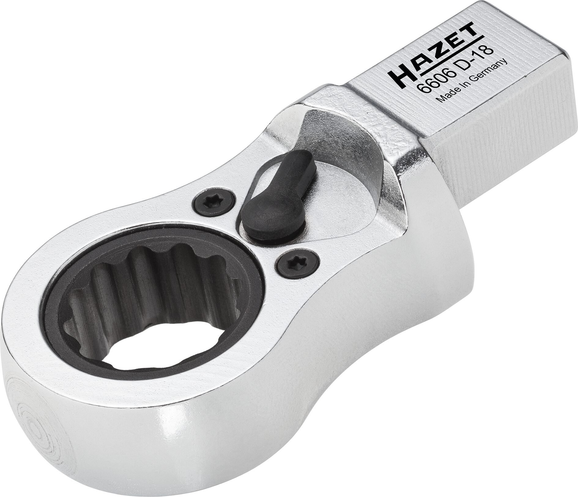HAZET Einsteck-Ratschen-Ringschlüssel 6606D-16 ∙ 14 x 18 mm Einsteck-Vierkant massiv ∙ Außen Doppelsechskant Profil ∙ SW 16 mm Produktbild img4 L