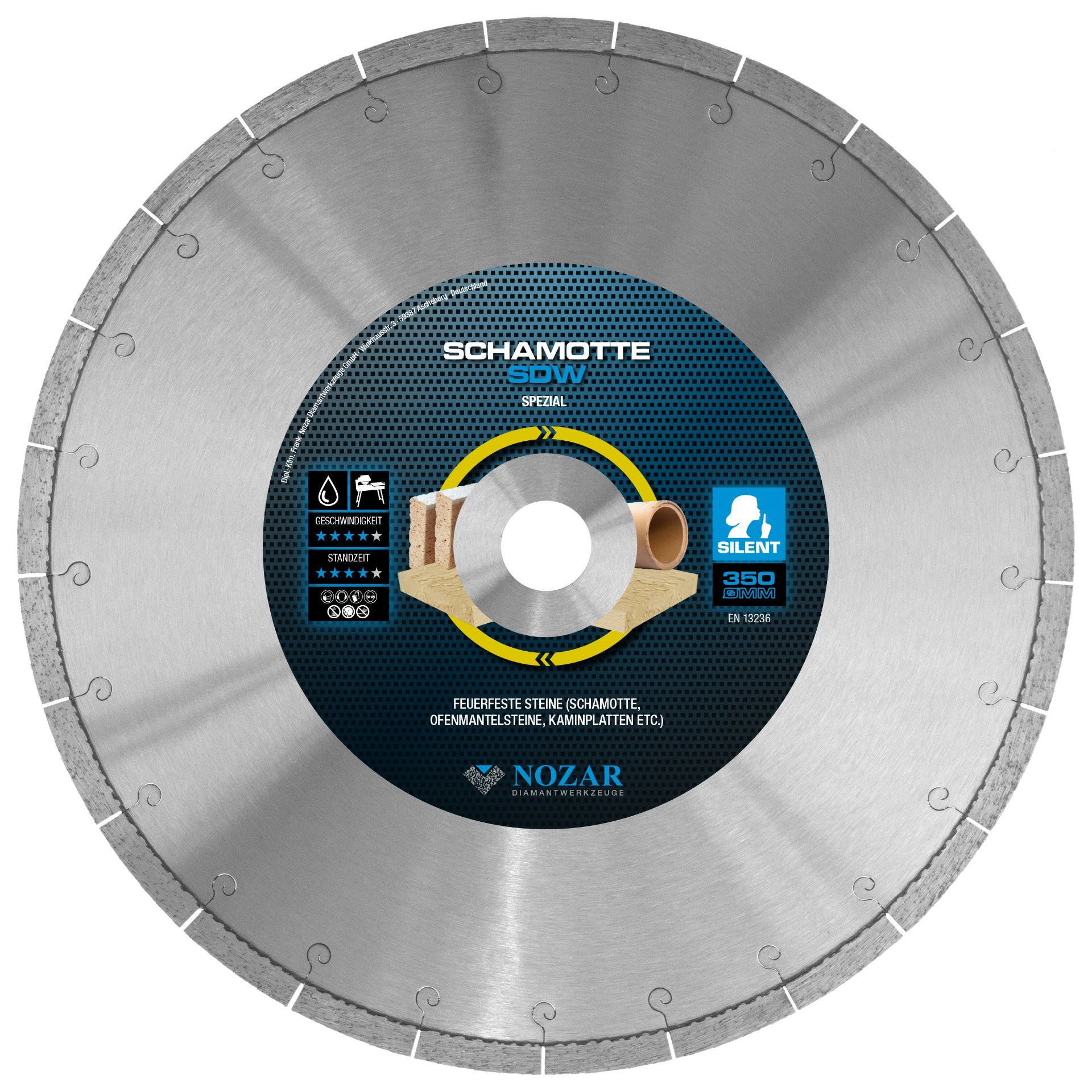 Nozar Diamant Trennscheibe / 350 x 30,0 mm / Schamotte SDW / 40 x 2,8 x 10 mm / 24 Segmente / segmentiert Produktbild img1 L