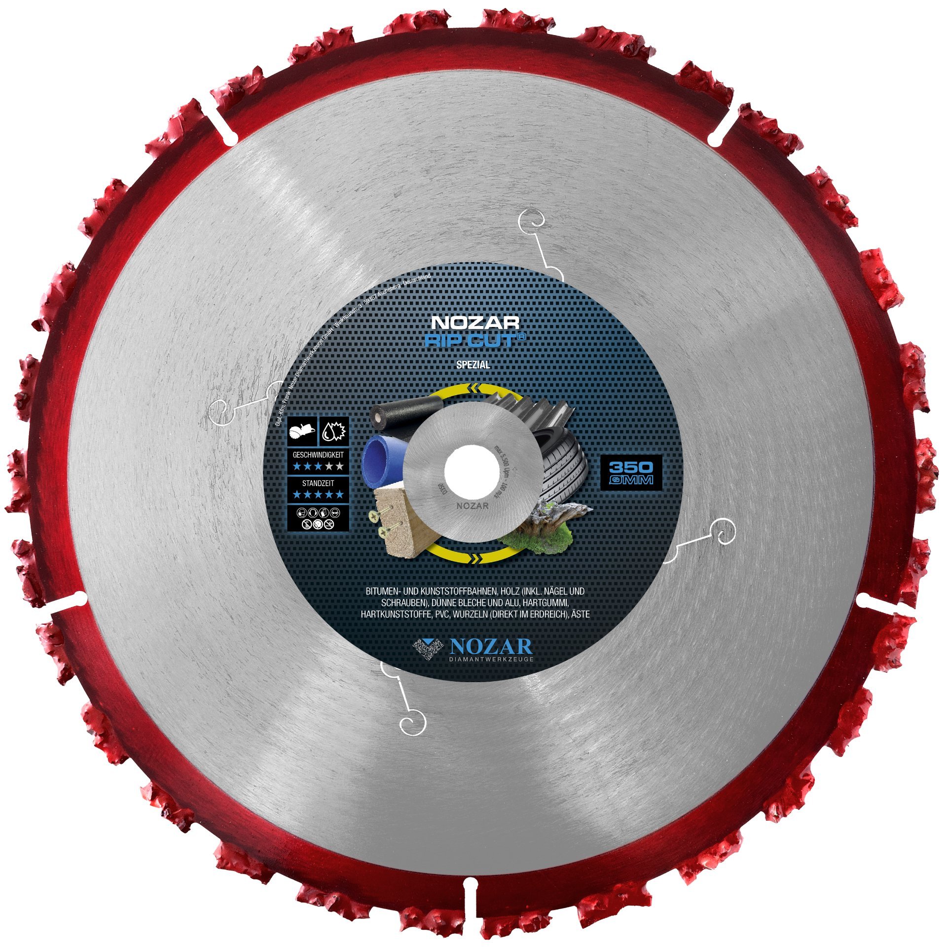 Nozar Hartmetall Trennscheibe / 350 x 20,0 mm / RIP CUT / 20 x 6,0 x 10 mm / 30 Segmente / segmentiert Produktbild img1 L