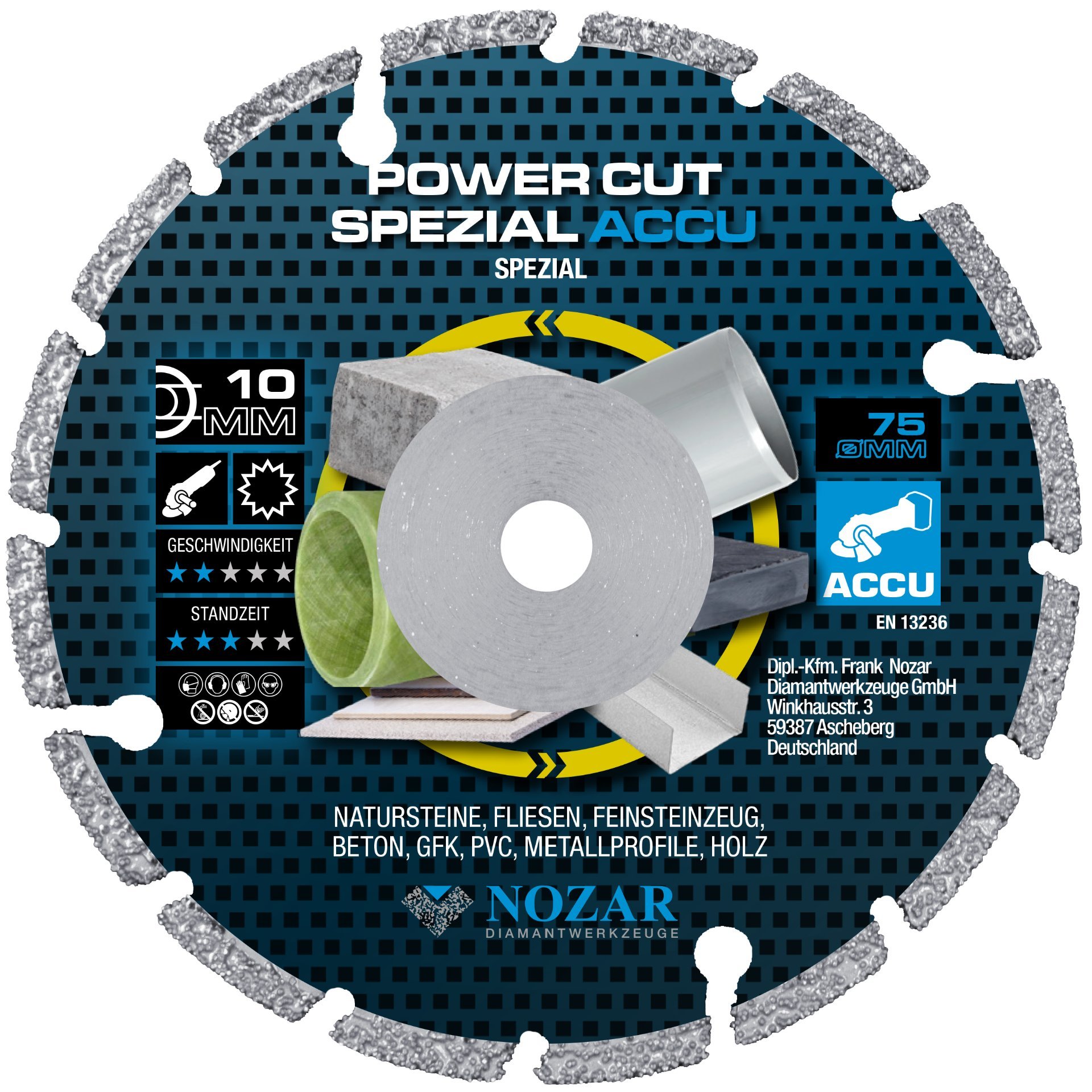 Nozar Diamant Trennscheibe / Power Cut Spezial ACCU / 75x10,0mm Produktbild img1 L