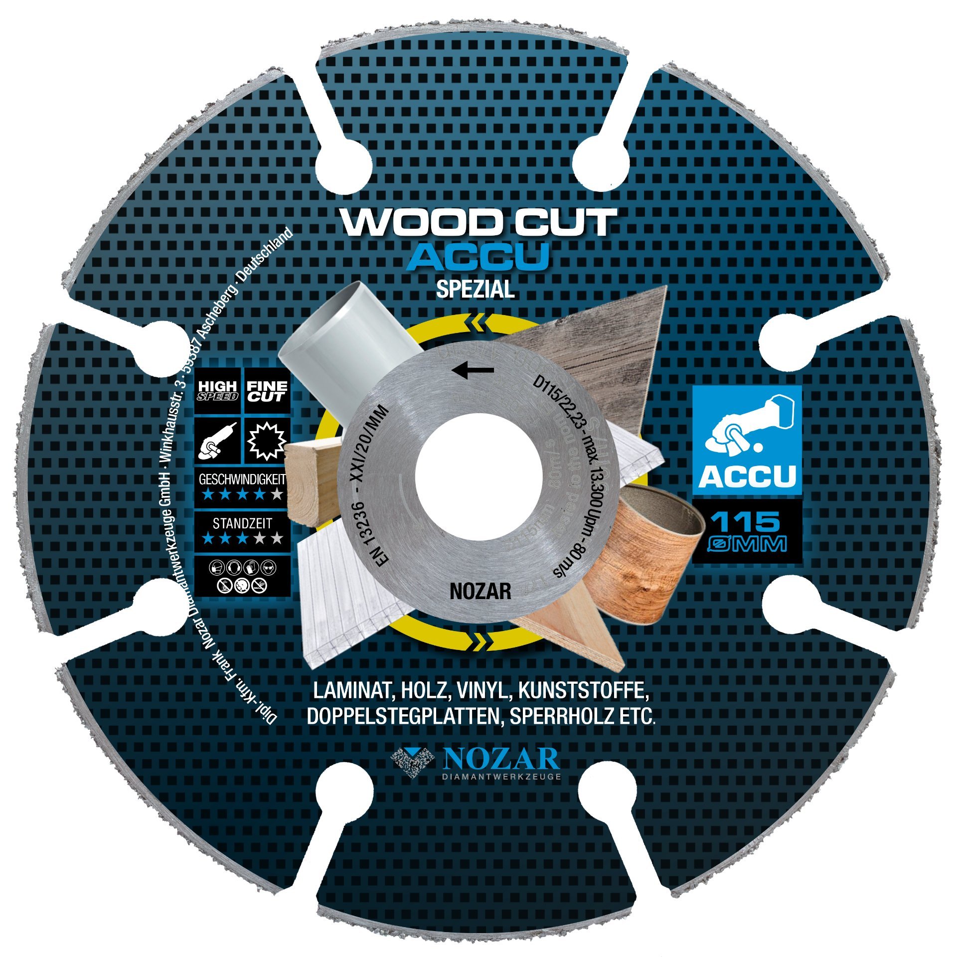 Nozar Hartmetall Trennscheibe / 115x22,23 mm / Wood Cut Accu Produktbild img1 L