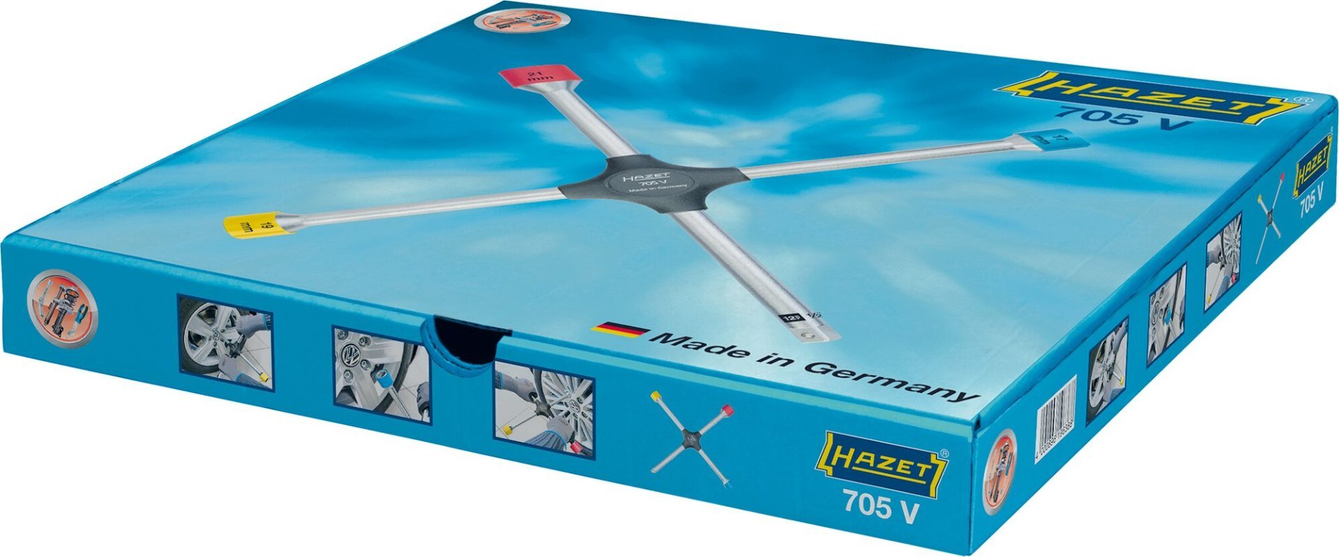 HAZET Kreuzschlüssel 705V ∙ Außen Sechskant Profil ∙ SW 17&nbsp;x&nbsp;19&nbsp;x&nbsp;21&nbsp;x&nbsp;Außenvierkant 12,5 = 1/2 Zoll mm Produktbild img4 L