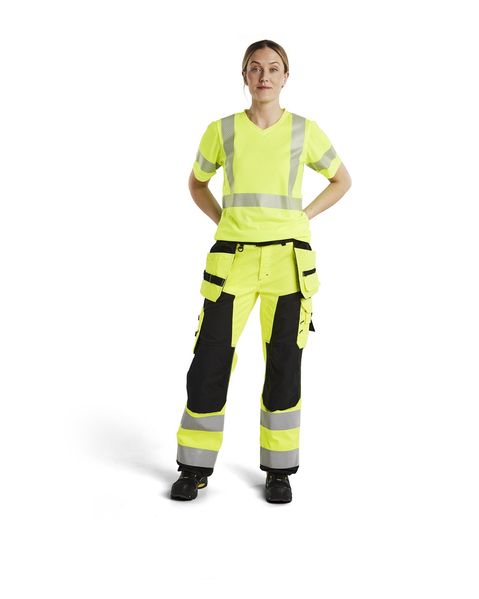 Damen High Vis Arbeitshose mit Werkzeugtaschen High Vis Gelb/Schwarz D24 Produktbild img3 L
