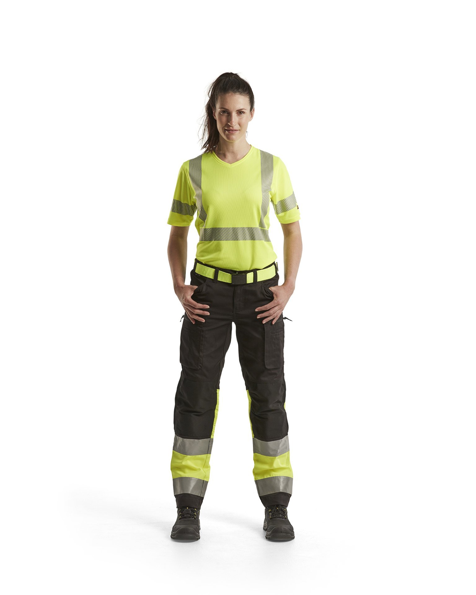 Damen High Vis Arbeitshose mit Stretch Schwarz/Gelb D19 Produktbild img3 L