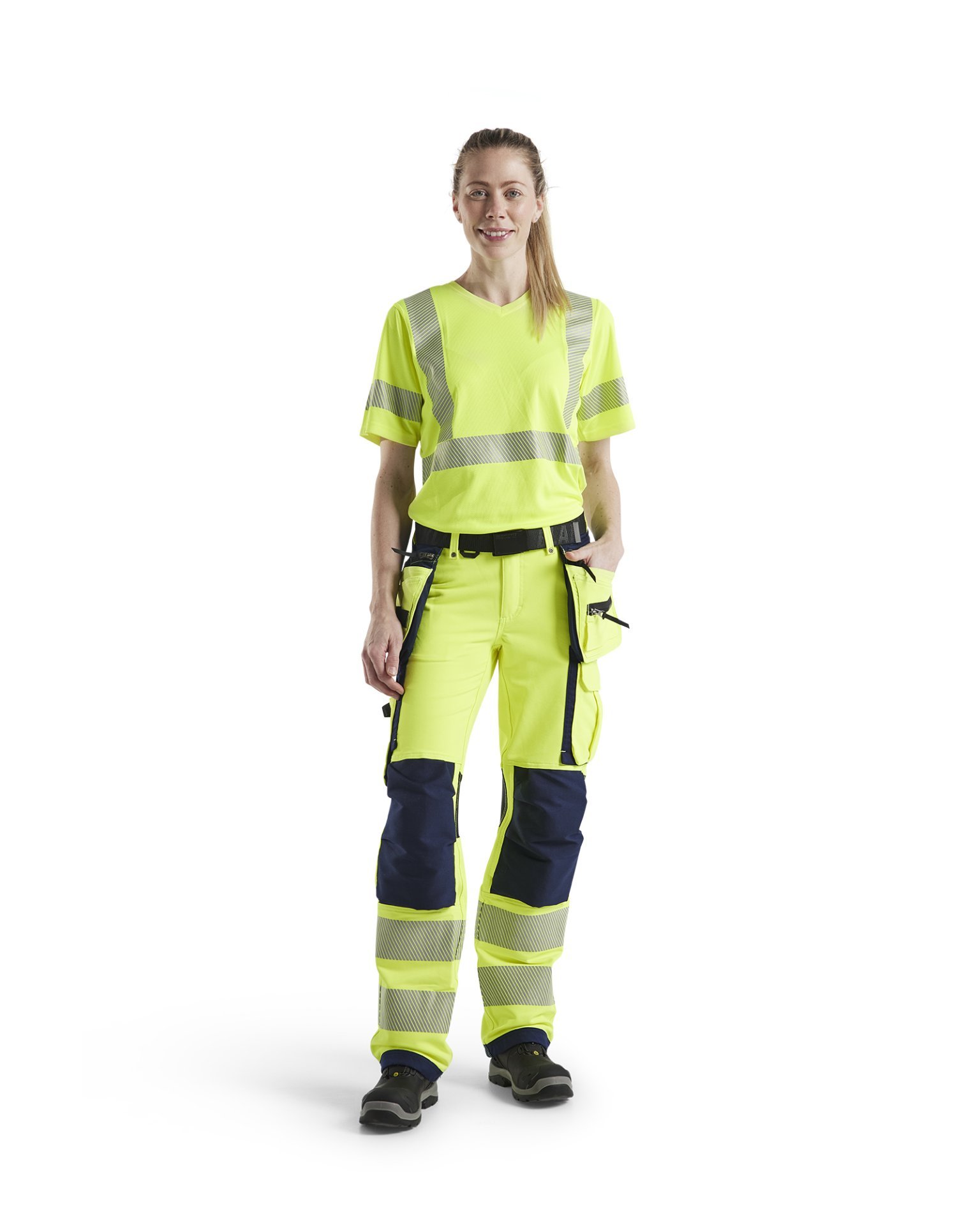 Damen High Vis Arbeitshose 4-Wege-Stretch High Vis Gelb/Marineblau D22 Produktbild img3 L