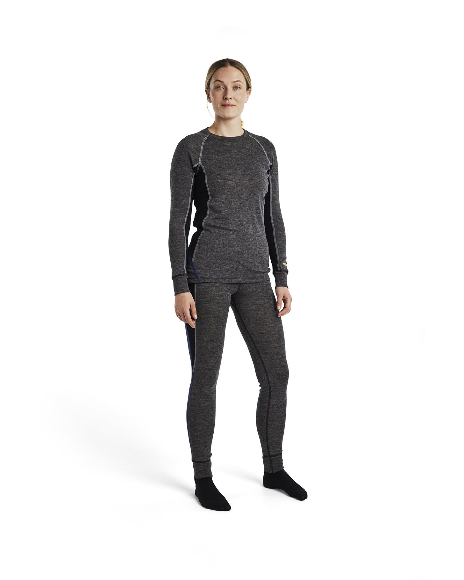 Damen Unterhemd WARM, 100% Merinowolle Mittelgrau/Schwarz M Produktbild img3 L