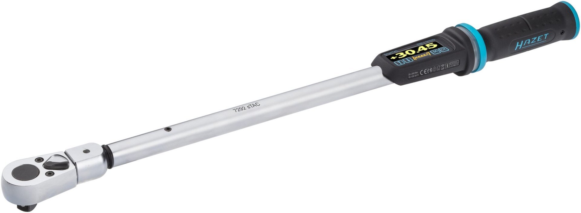 HAZET Elektronischer Drehmoment- / Drehwinkelschlüssel 7292-2STACCAL ∙ Drehmomentbereich min-max: 20 – 200 Nm ∙ lbf min-max: 15 – 150 lbf.ft  ∙ Genauigkeit: 1% ∙ 14 x 18 mm Einsteck-Vierkant hohl, 1/2 Zoll (12,5 mm) Vierkant massiv ∙ Länge: 520 mm Produktbild img1 L