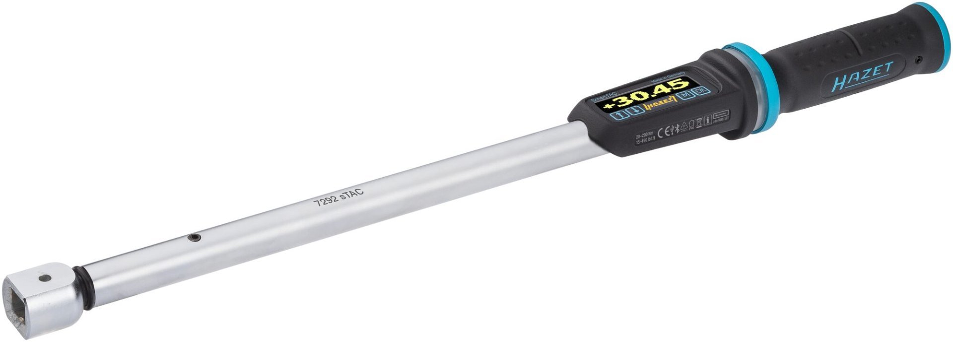 HAZET Elektronischer Drehmoment- / Drehwinkelschlüssel 7292-2STACCAL ∙ Drehmomentbereich min-max: 20 – 200 Nm ∙ lbf min-max: 15 – 150 lbf.ft  ∙ Genauigkeit: 1% ∙ 14 x 18 mm Einsteck-Vierkant hohl, 1/2 Zoll (12,5 mm) Vierkant massiv ∙ Länge: 520 mm Produktbild img5 L