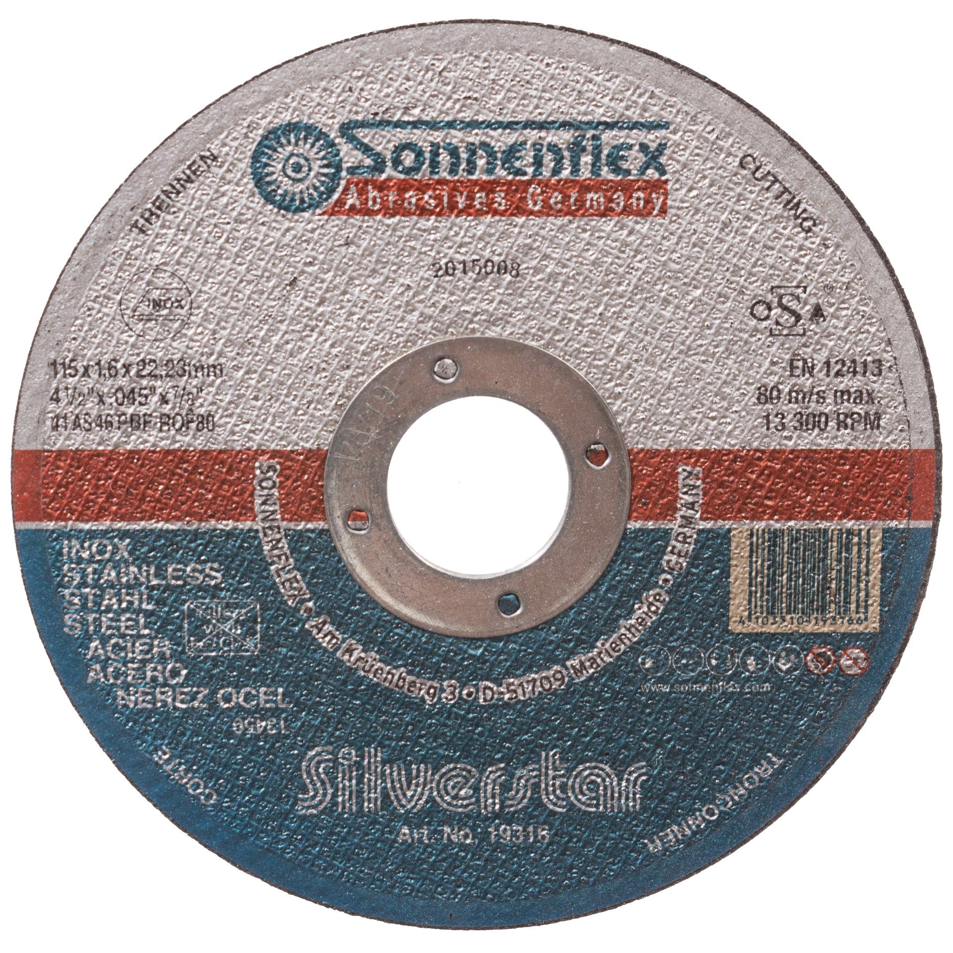 Nozar SF Trennscheibe Inox flach / Silver A46S-BF41 / 115x1,6x22,2mm / VE = 50 Stück Produktbild img1 L