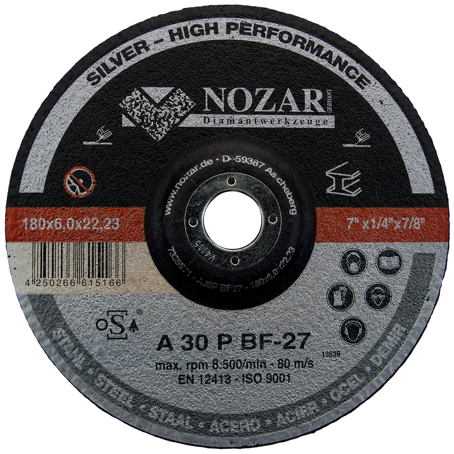 Nozar SF Schruppscheibe Stahl / Silver
AS24P-BF27 / 180x6,0x22,2mm / VE = 10 Stück Produktbild img1 L