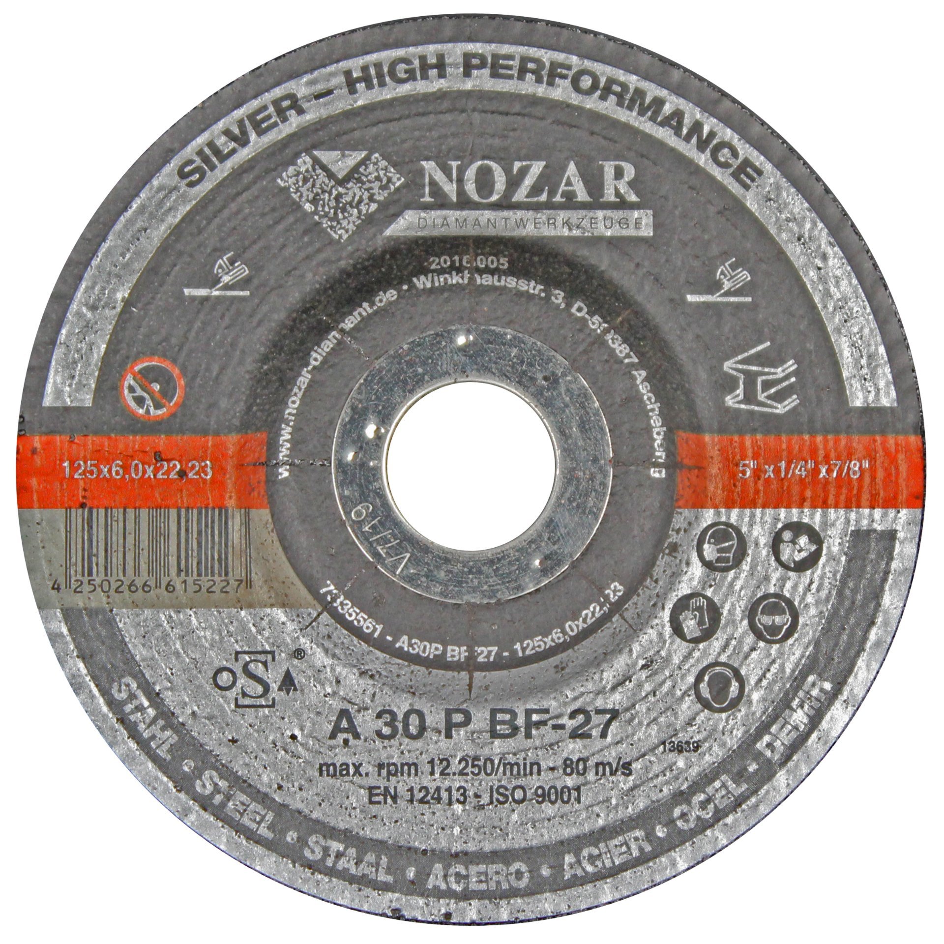 Nozar Schruppscheibe Stahl / Profi Line
A30P-BF27 / 125 x 6,0 x 22,23 mm / VE = 10 Stück Produktbild img1 L