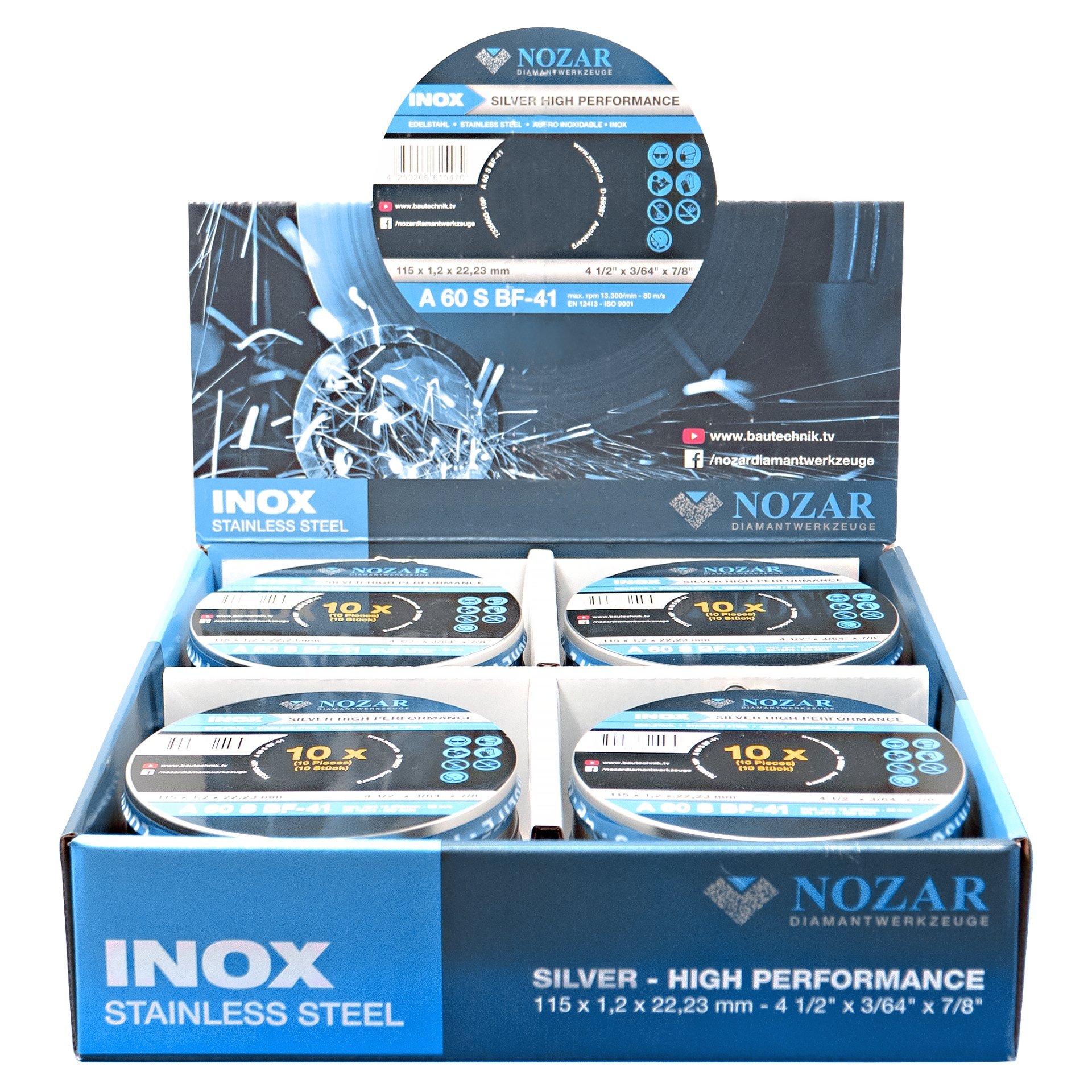 Nozar Trennscheibe Ino x flach / Metallbox a.10 Stück
A60S-BF41 / 115 x 1,2 x 22,23 mm / VE = 12 Stück Produktbild img3 L