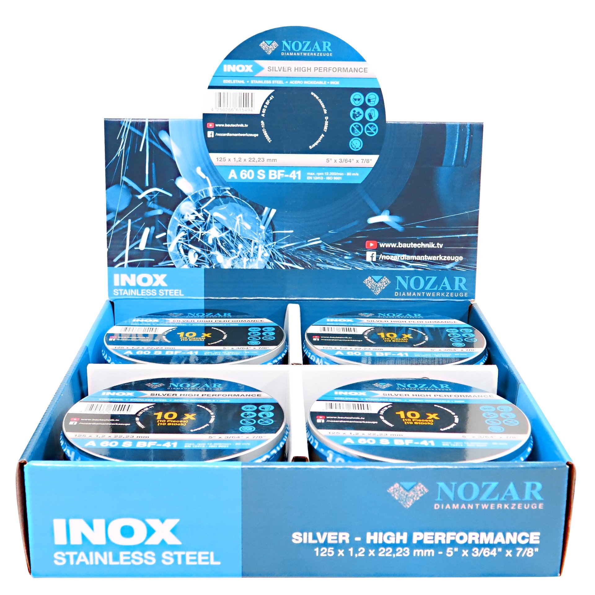 Nozar Trennscheibe Ino x flach / Metallbox a.10 Stück
A60S-BF41 / 125 x 1,2 x 22,23 mm / VE = 12 Stück Produktbild img3 L