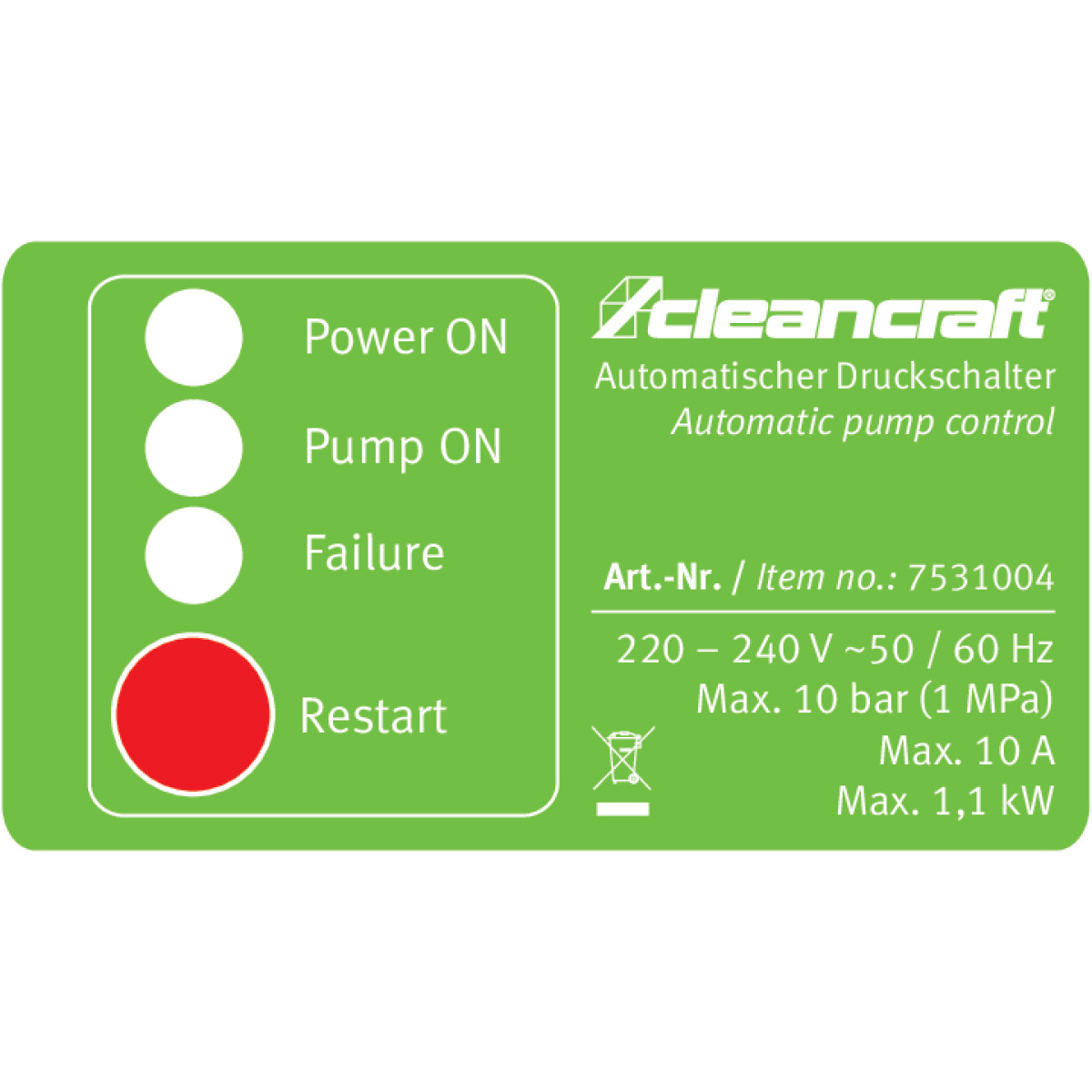 Cleancraft Automatischer Druckschalter Cleancraft für Wasserpumpen Produktbild img2 L