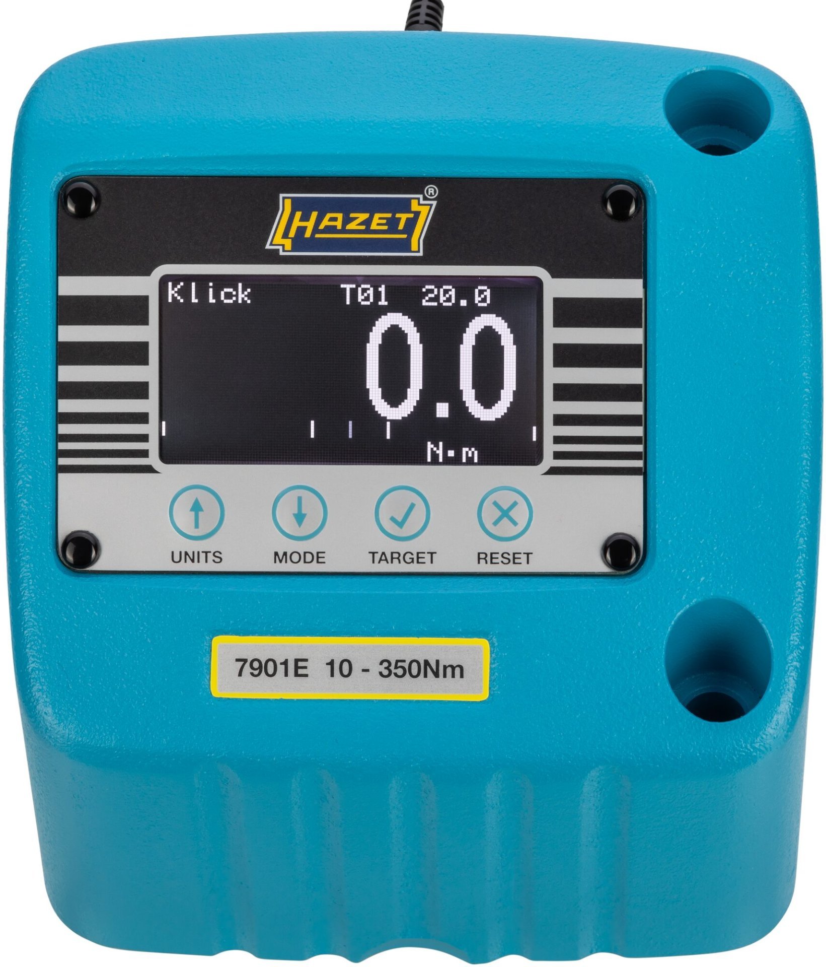 HAZET Drehmoment-Prüfgerät ∙ elektronisch ∙ 10 – 350 Nm 7901E ∙ Drehmomentbereich min-max: 10 – 350 Nm ∙ 1/2 Zoll (12,5 mm) Vierkant hohl ∙ L x B x H: 138 mm x 110 mm x 117 mm Produktbild img9 L