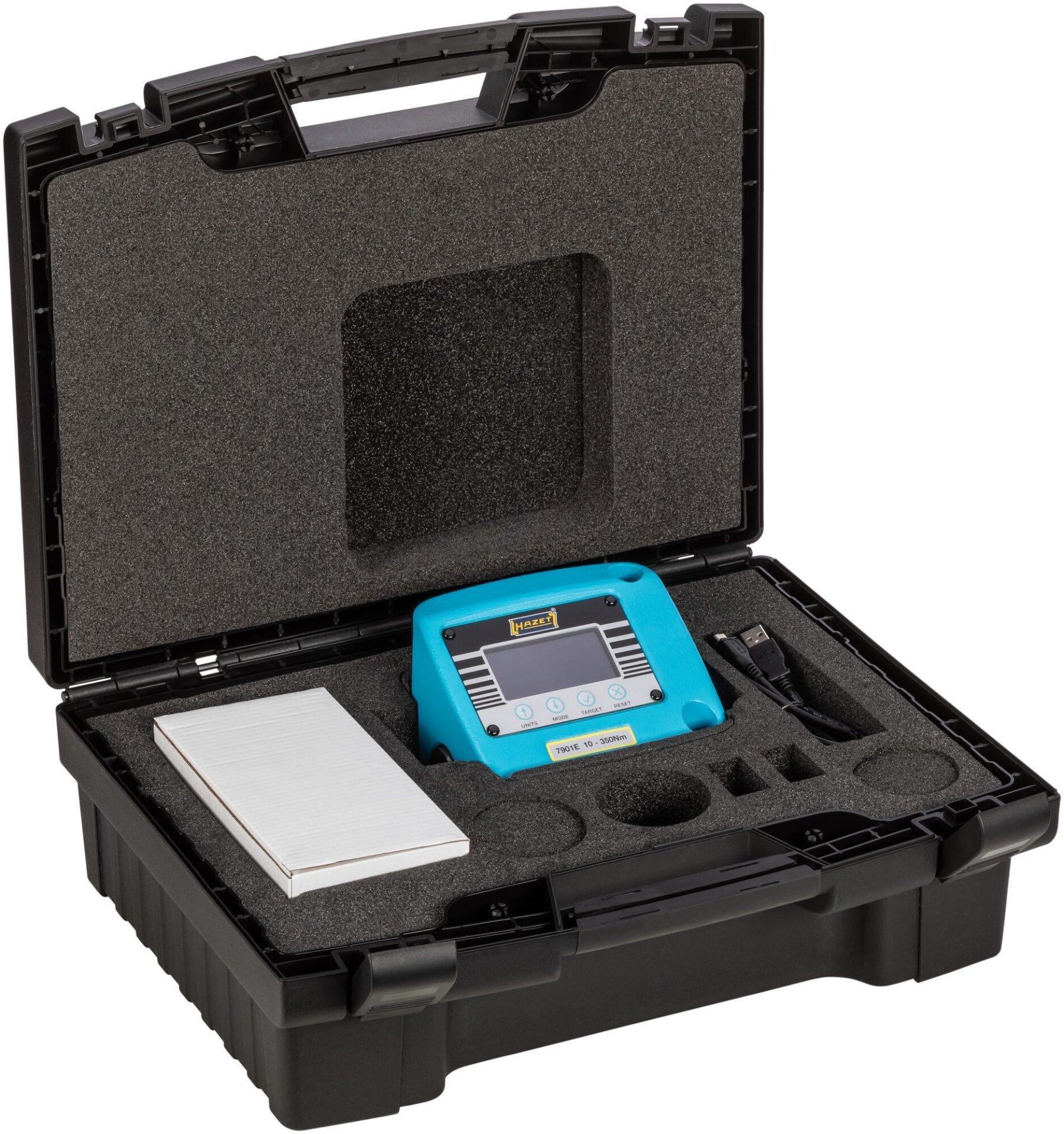 HAZET Drehmoment-Prüfgerät ∙ elektronisch ∙ 10 – 350 Nm 7901E ∙ Drehmomentbereich min-max: 10 – 350 Nm ∙ 1/2 Zoll (12,5 mm) Vierkant hohl ∙ L x B x H: 138 mm x 110 mm x 117 mm Produktbild img10 L