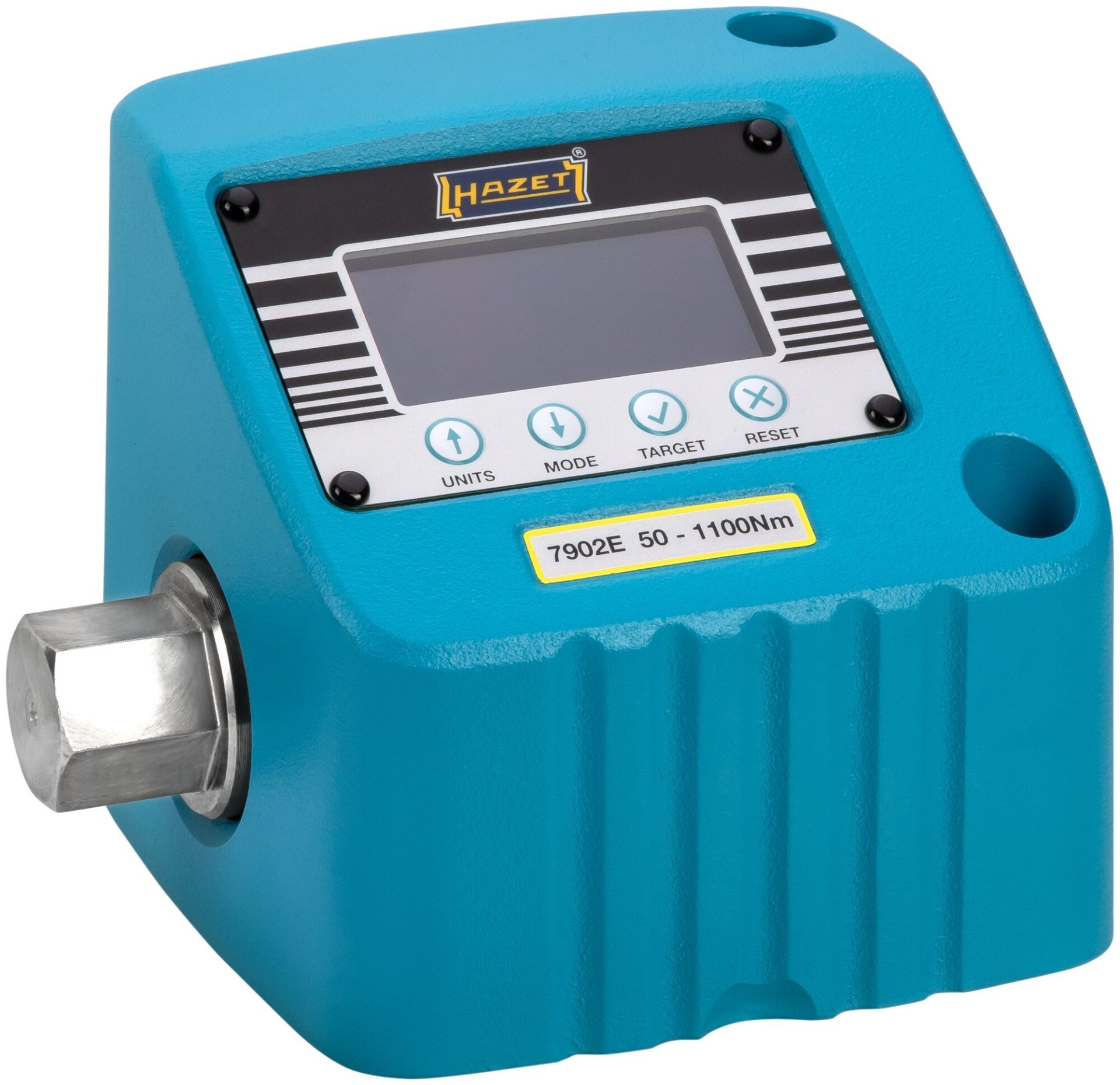 HAZET Drehmoment-Prüfgerät ∙ elektronisch ∙ 50 – 1100&nbsp;Nm 7902E ∙ Drehmomentbereich min-max: 50 – 1100 Nm ∙ 27 mm Außen-Sechskant ∙ L x B x H: 160 mm x 120 mm x 132,5 mm Produktbild img1 L