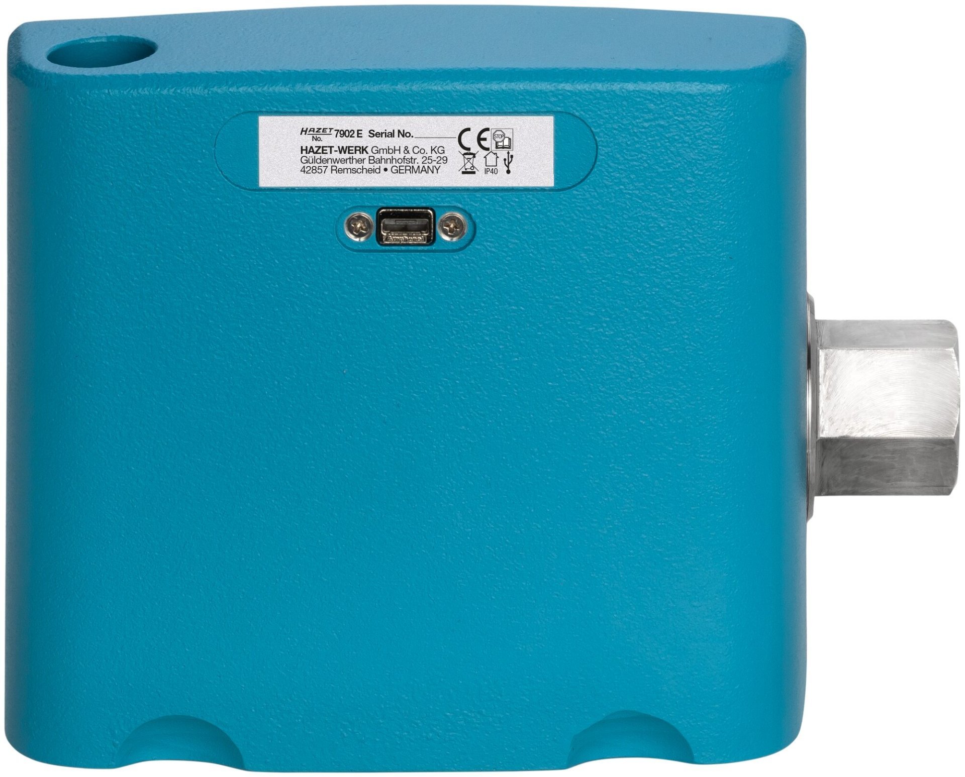 HAZET Drehmoment-Prüfgerät ∙ elektronisch ∙ 50 – 1100&nbsp;Nm 7902E ∙ Drehmomentbereich min-max: 50 – 1100 Nm ∙ 27 mm Außen-Sechskant ∙ L x B x H: 160 mm x 120 mm x 132,5 mm Produktbild img6 L