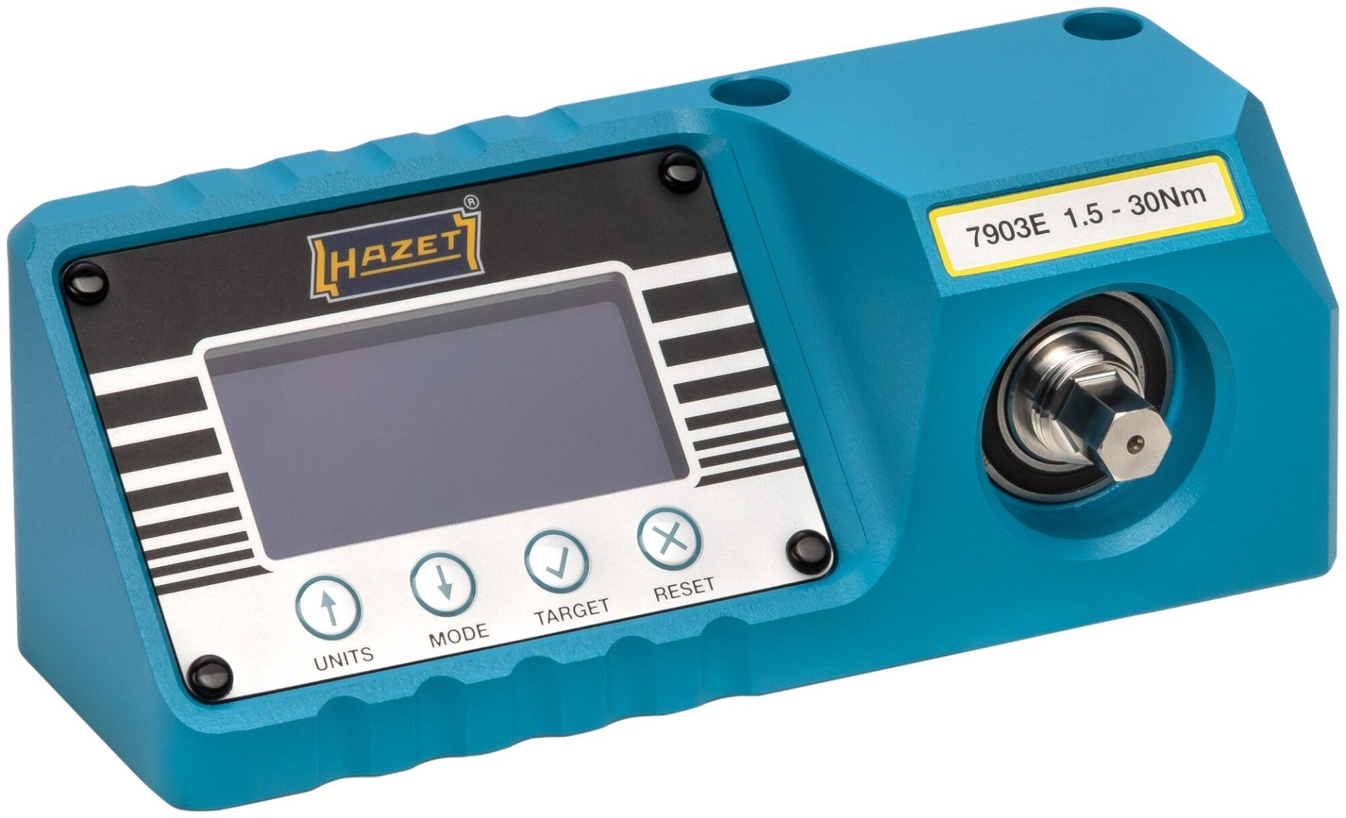 HAZET Drehmoment-Prüfgerät ∙ elektronisch ∙ 1,5 – 30 Nm 7903E ∙ Drehmomentbereich min-max: 1.5 – 30 Nm ∙ 3/8 Zoll (10 mm) Sechskant massiv, 1/4 Zoll (6,3 mm) Vierkant hohl, 3/8 Zoll (10 mm) Vierkant hohl ∙ L x B x H: 175 mm x 64 mm x 72 mm Produktbild img1 L