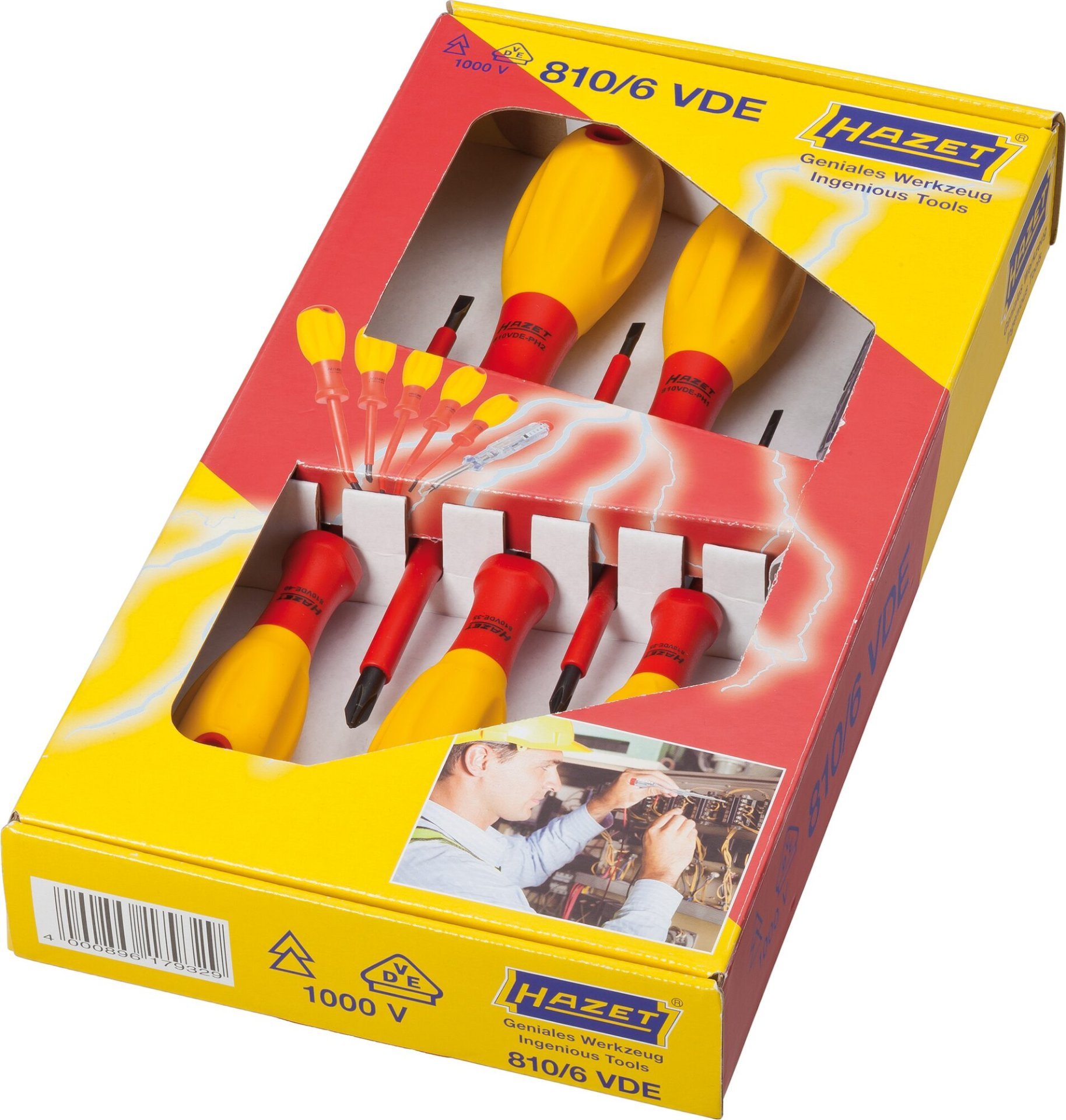 HAZET HAZET Schraubendreher Satz ∙ schutzisoliert 810/6VDE ∙ Schlitz Profil, Kreuzschlitz Profil PH ∙ 6-teilig ∙ 0,4 x 2,5 – 0,8 x 4 ∙ PH1 – PH2 Produktbild img5 L