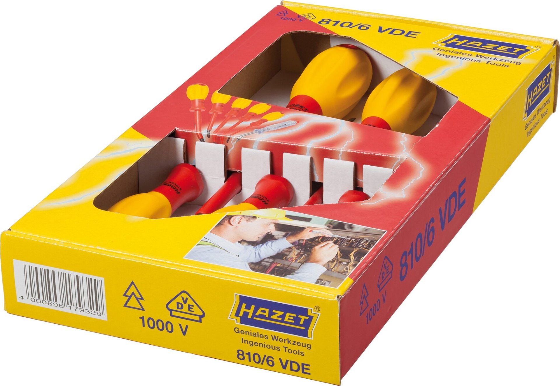 HAZET HAZET Schraubendreher Satz ∙ schutzisoliert 810/6VDE ∙ Schlitz Profil, Kreuzschlitz Profil PH ∙ 6-teilig ∙ 0,4 x 2,5 – 0,8 x 4 ∙ PH1 – PH2 Produktbild img4 L