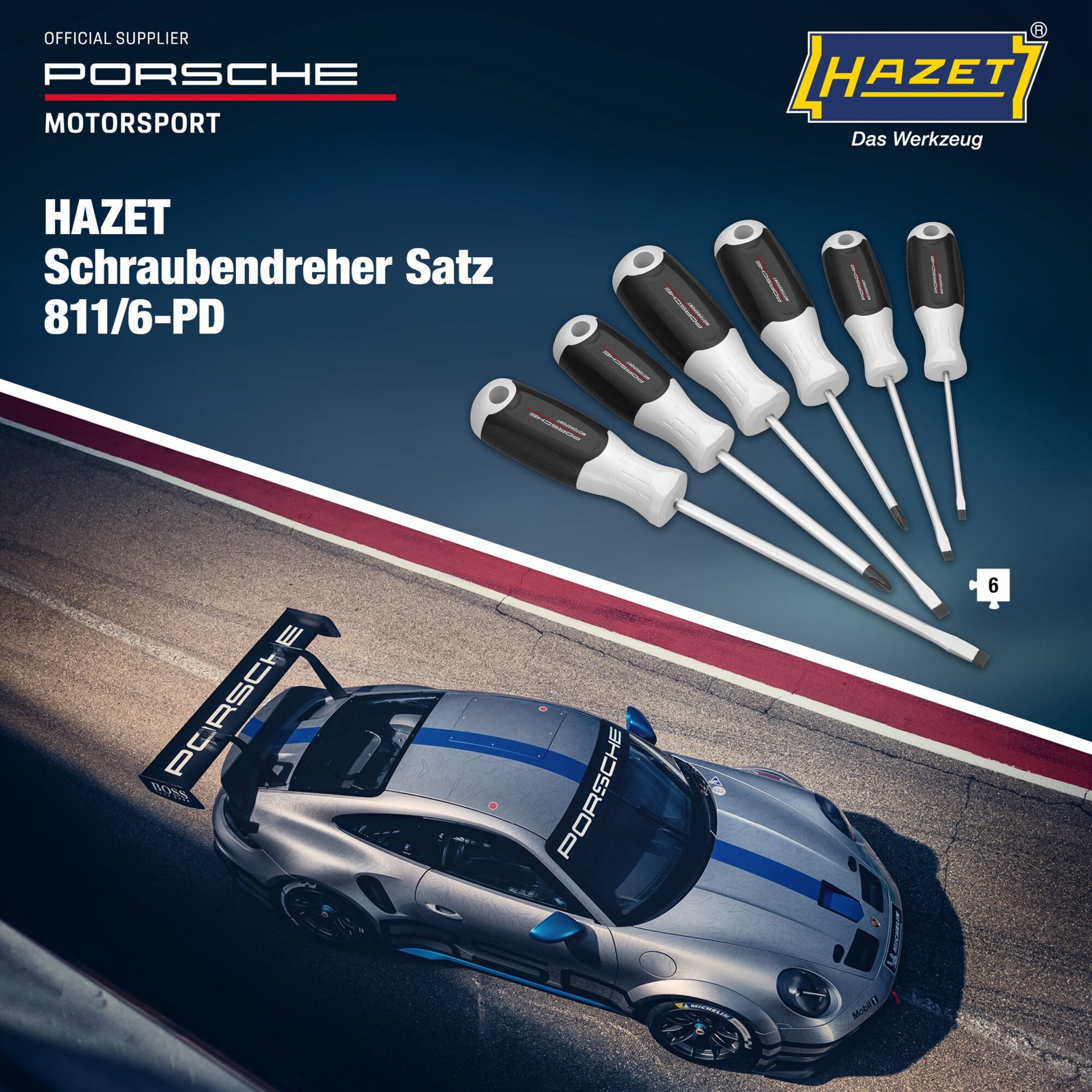 HAZET Schraubendreher Satz 811/6-PD ∙ Kreuzschlitz Profil PH, Schlitz Profil ∙ 6-teilig ∙ PH1 – PH2 ∙ 0,5 x 3 – 1,2 x 6,5 Produktbild img2 L